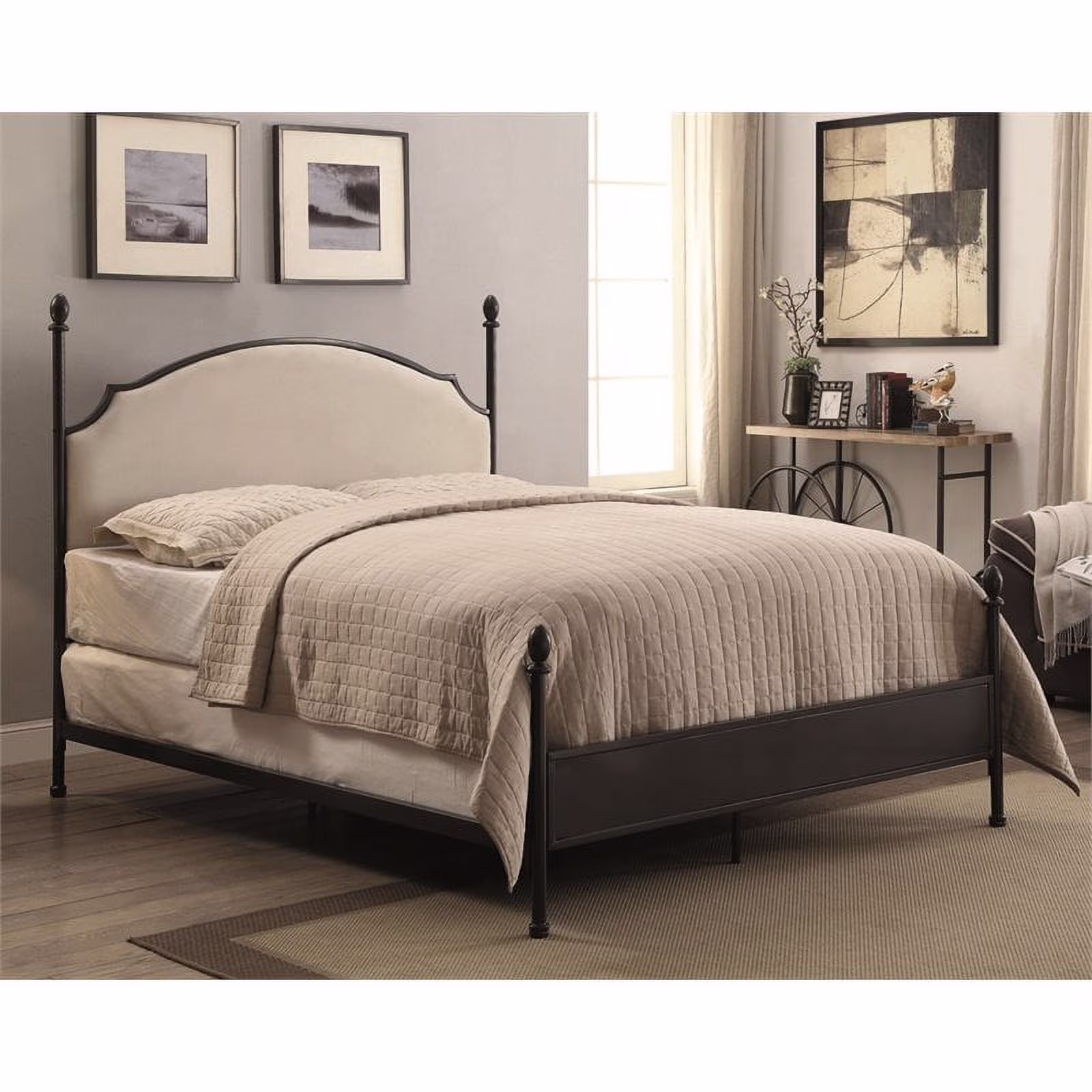 Furniture of America Freila Metal Queen Poster Bed in Gun Metal