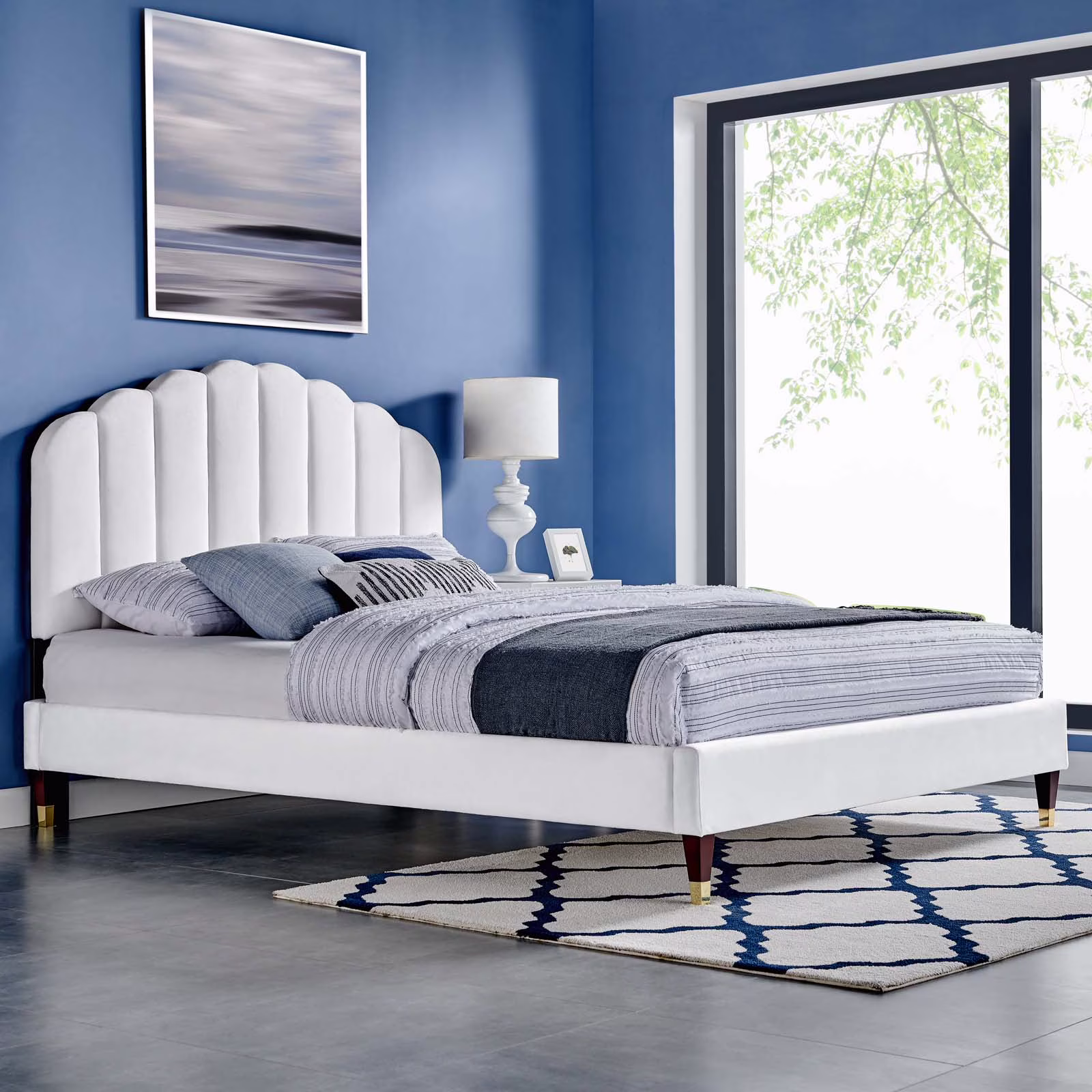 Modway Daisy Performance Velvet Queen Platform Bed in White