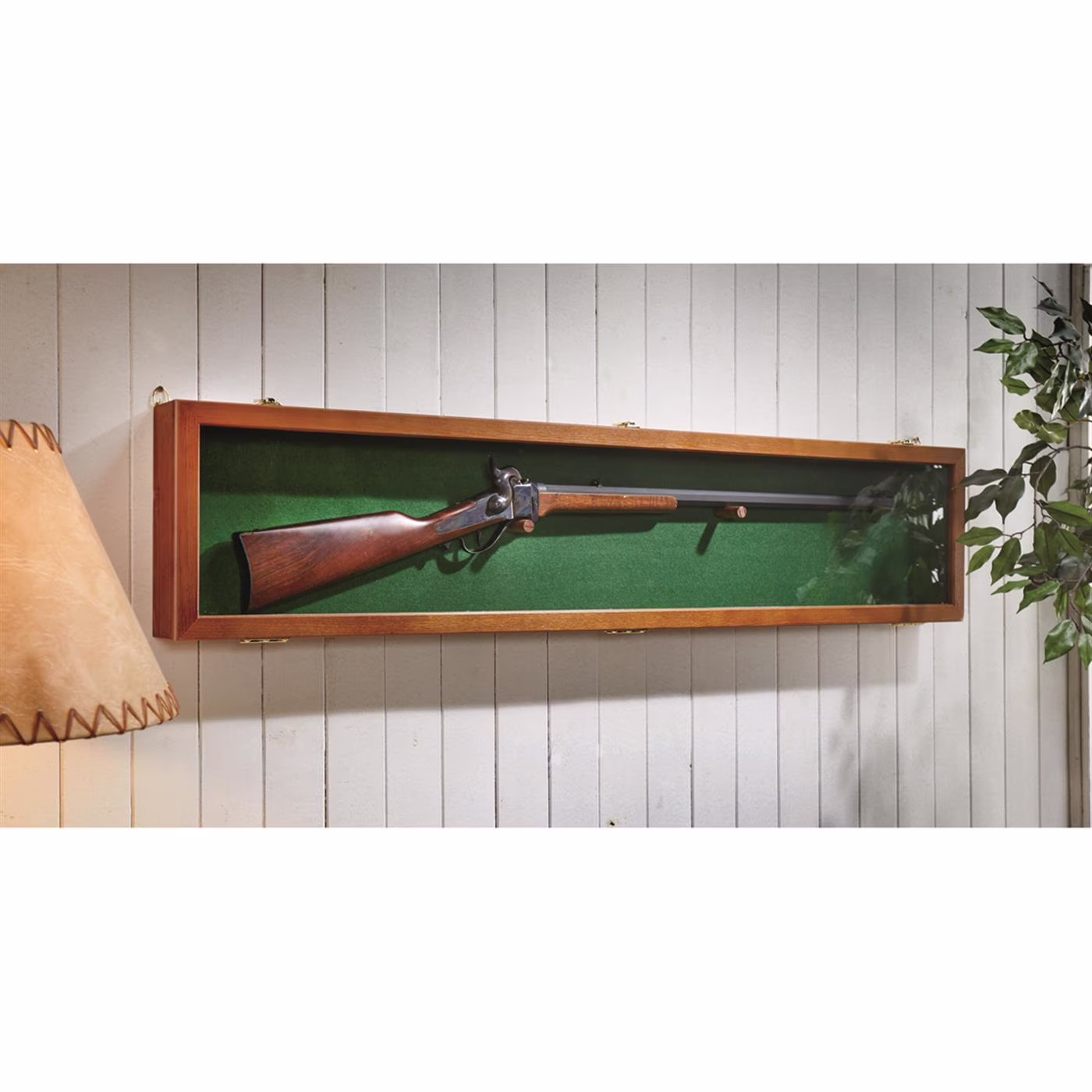 CASTLECREEK Gun Display Case with Lock, Wood Glass Top Rifle Sword Storage Holder Lockable Box