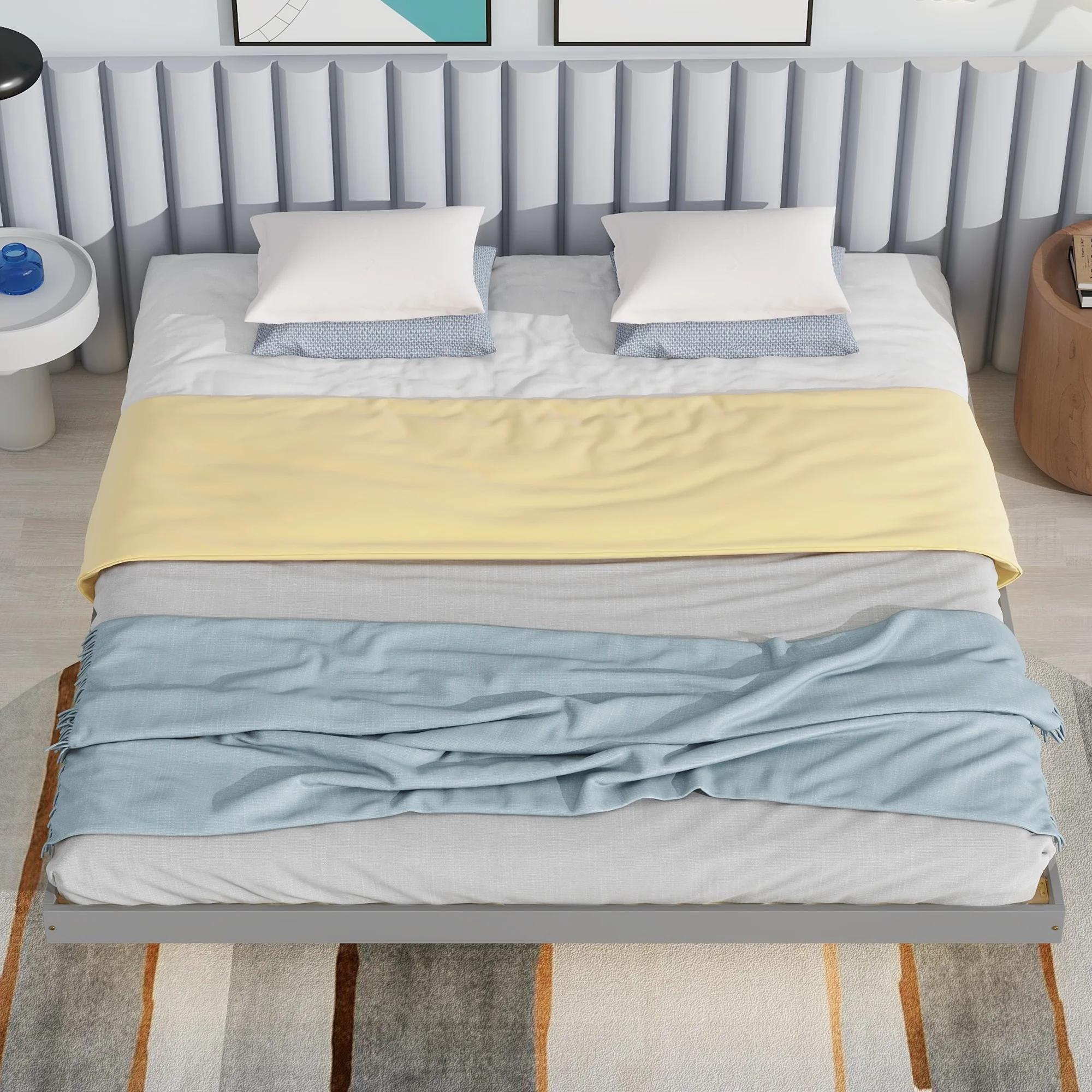 CoSoTower King Size Floating Bed with LED Lights Underneath,Modern King Size Low Profile Platform Bed with LED Lights,Grey