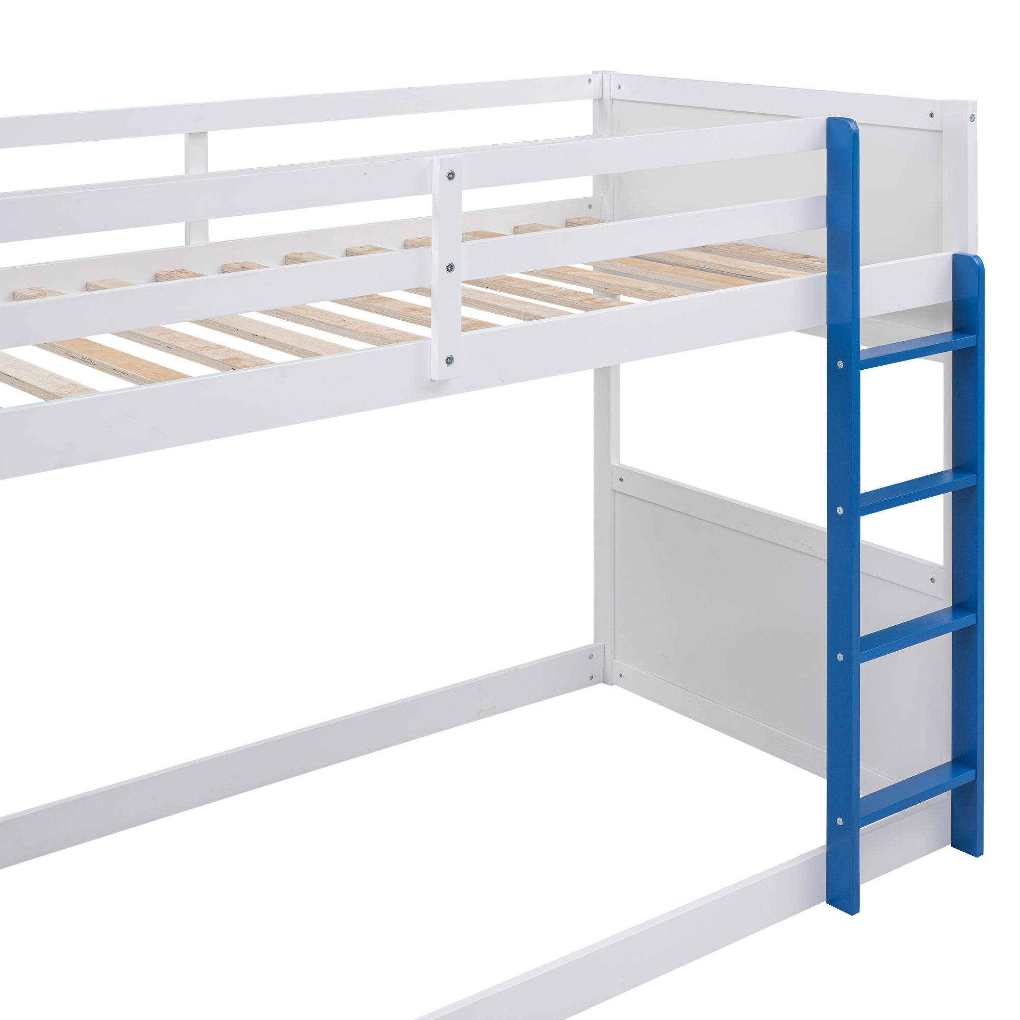 Nestfair Blue Twin over Twin Boat-Like Shape Bunk Bed with Shelves