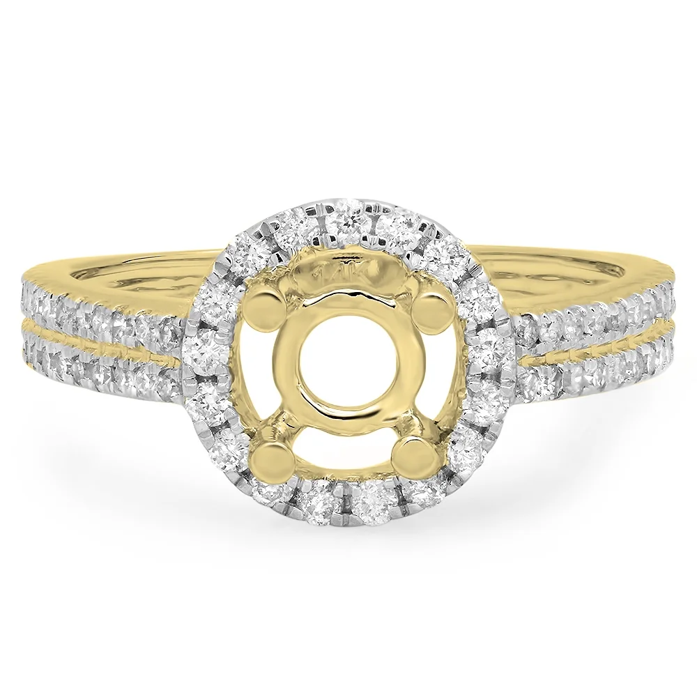 0.50 Carat (ctw) 10K Yellow Gold Round Cut Diamond Ladies Bridal Semi-Mount Split Shank Engagement Ring 1/2 CT (No Cente