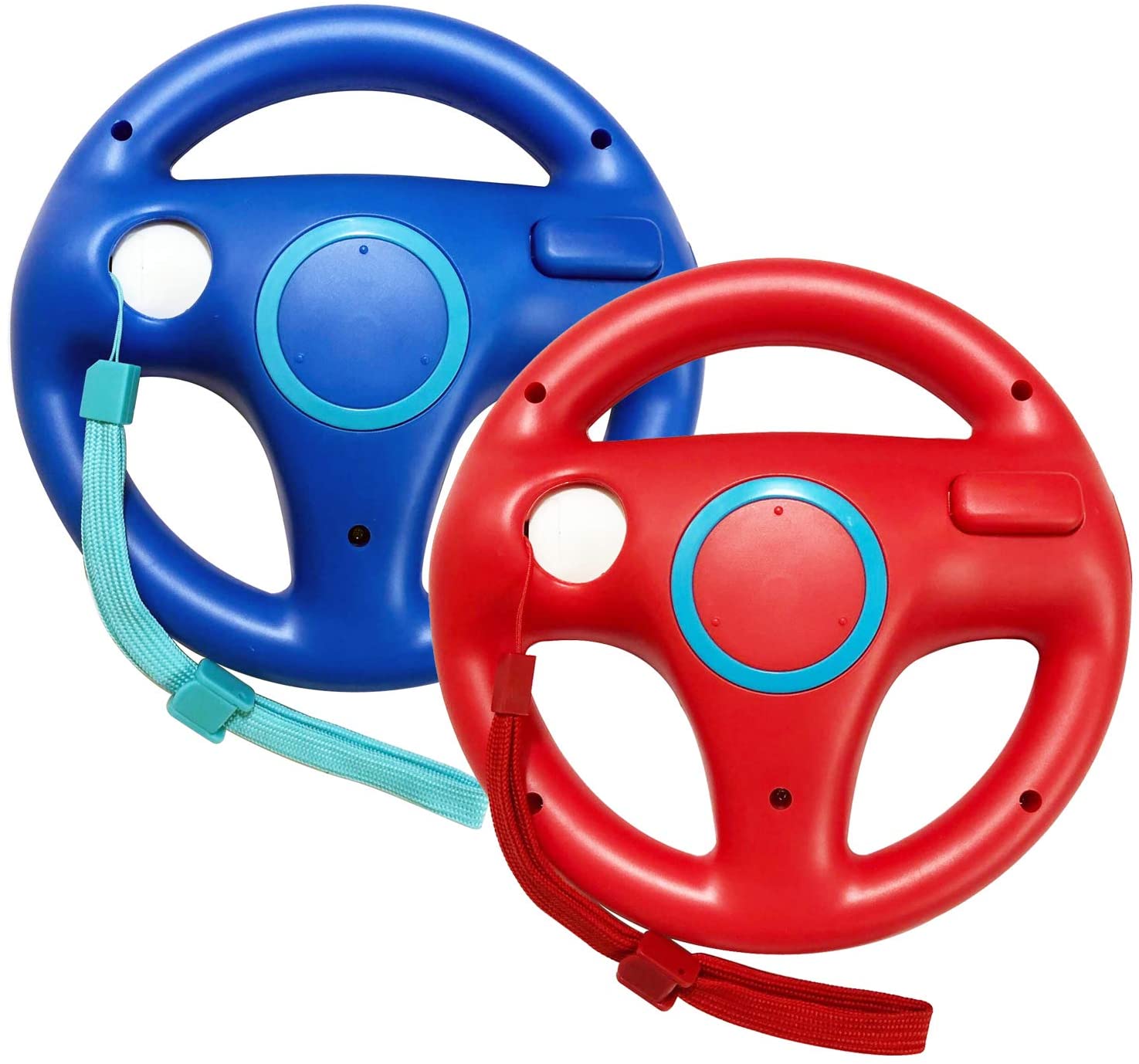 2 Pack Racing Steering Wheel with Wrist Strap for Wii and Wii U Remote Controller (Red+Blue)