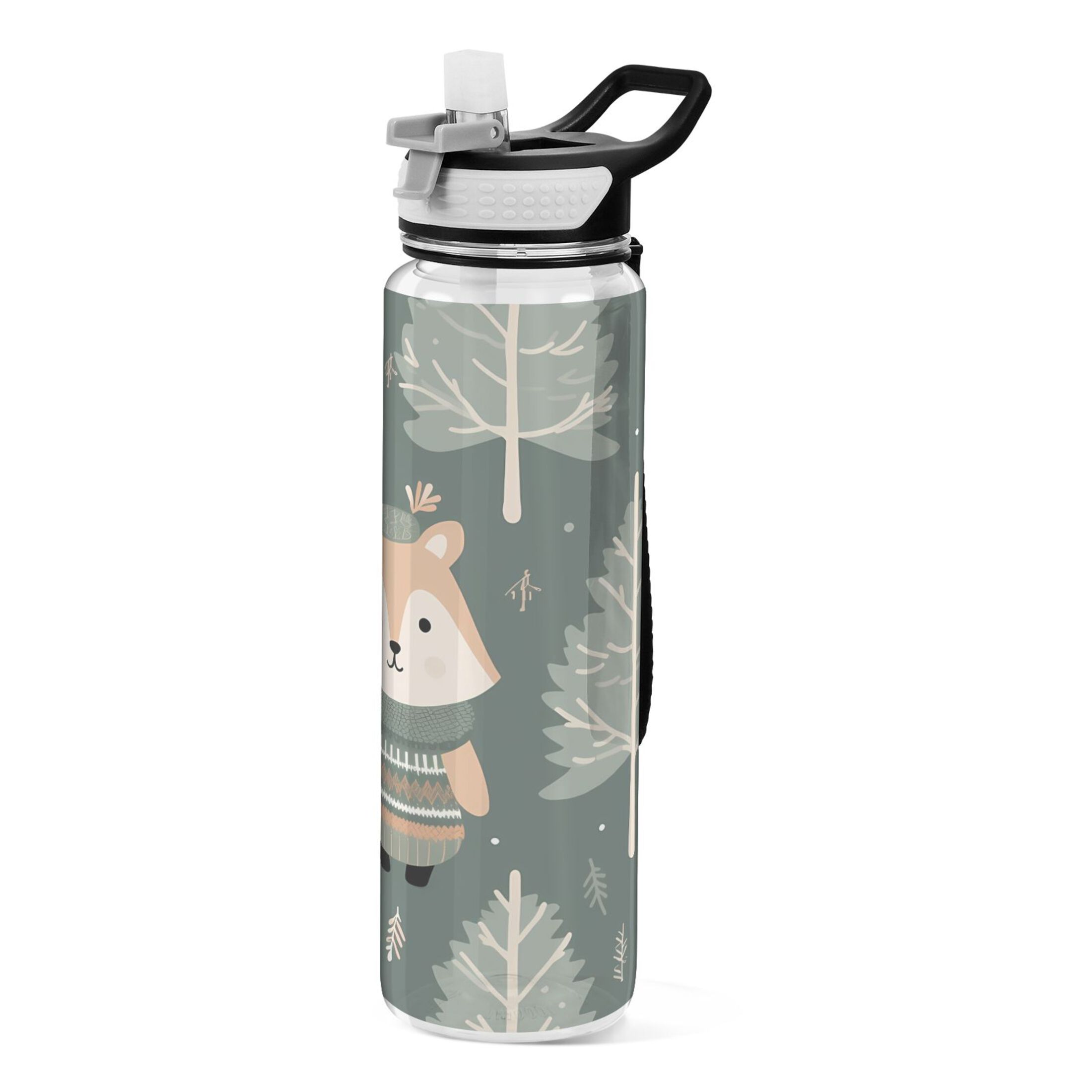 Cute Deers and Trees 32oz Water Bottles with Straw Tritan Leakproof Sports Bottle BPA Free Clear for Fitness Gym Swimming Cycling