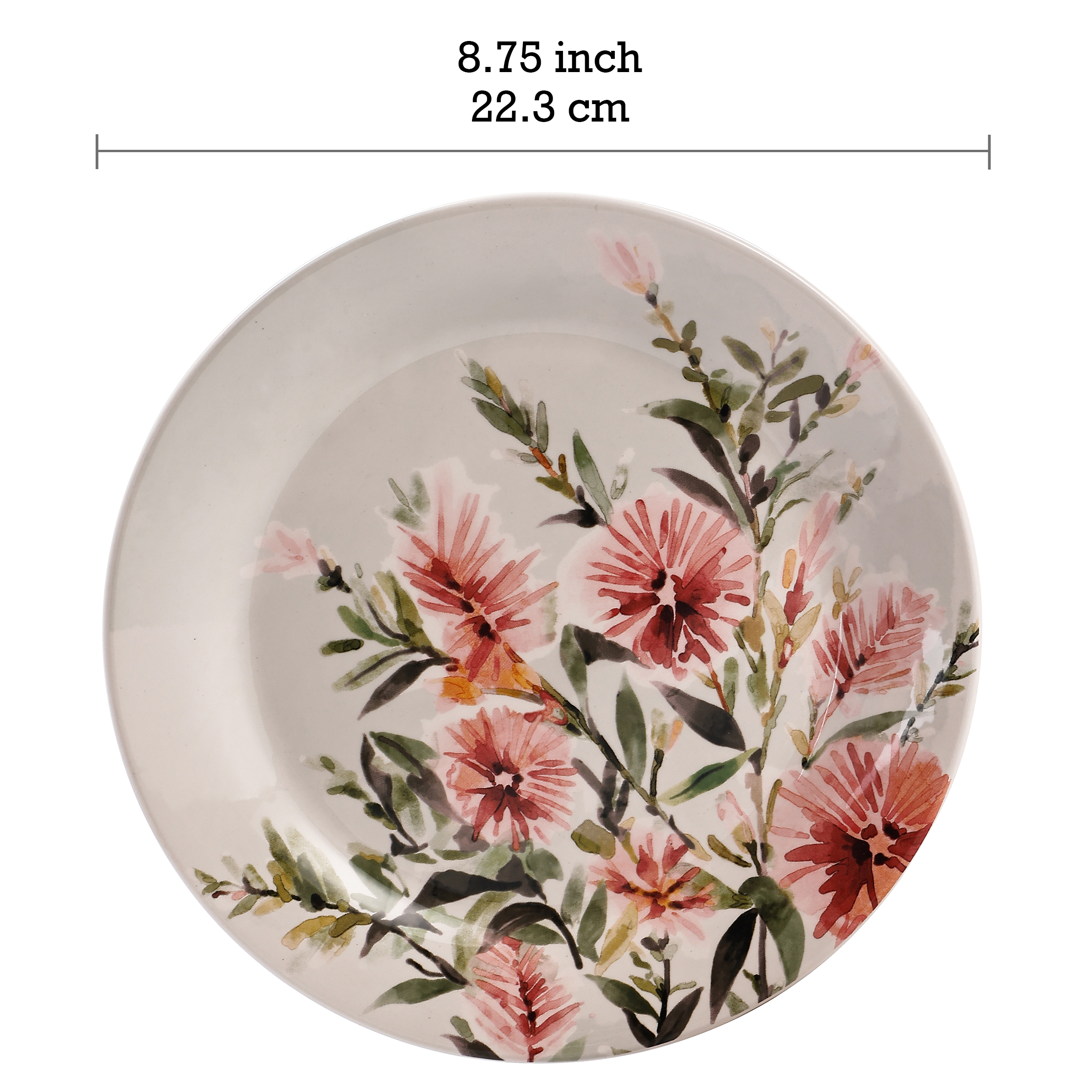 Bico Pink Dandelion Ceramic Salad Plates, 8.75 inch, Set of 4, for Salad, Appetizer, Microwave & Dishwasher Safe