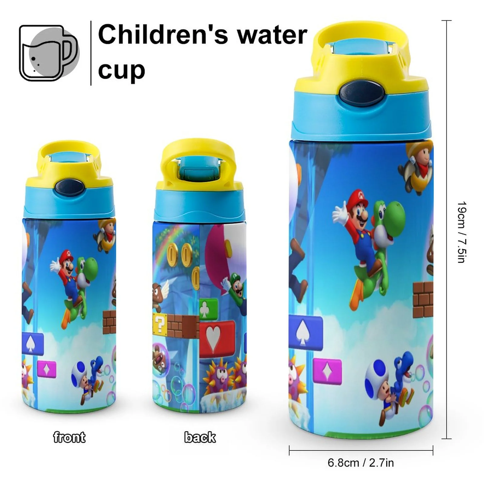Super Mario Game Kid's Insulated Water Bottle With Straw Vacuum Stainless Steel Cup Leak-Proof Children Toddler Thermoses
