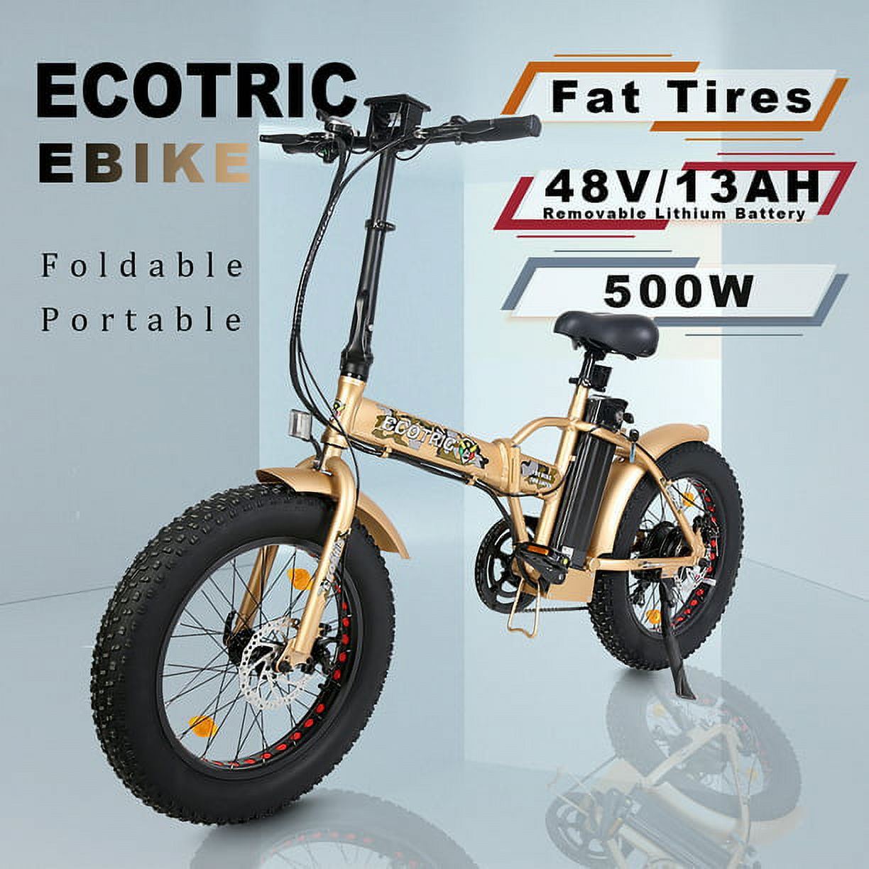 ECOTRIC 20 Inch Fat Tire e-Bike 500W 48V Foldable frame Pedal Assist Commute Bike 7 Speed A-E516646