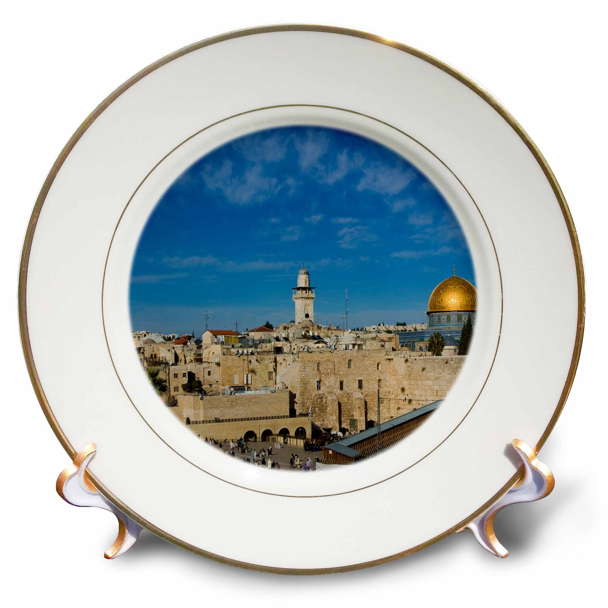 3dRose Israel, Jerusalem, Western Wall and Dome of the Rock-AS14 APA0127 - Aldo Pavan, Porcelain Plate, 8-inch