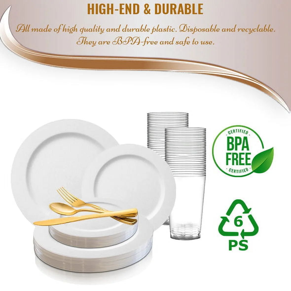 Smarty Matte Milk White Round Disposable Plastic Wedding Value Set, 720 ct