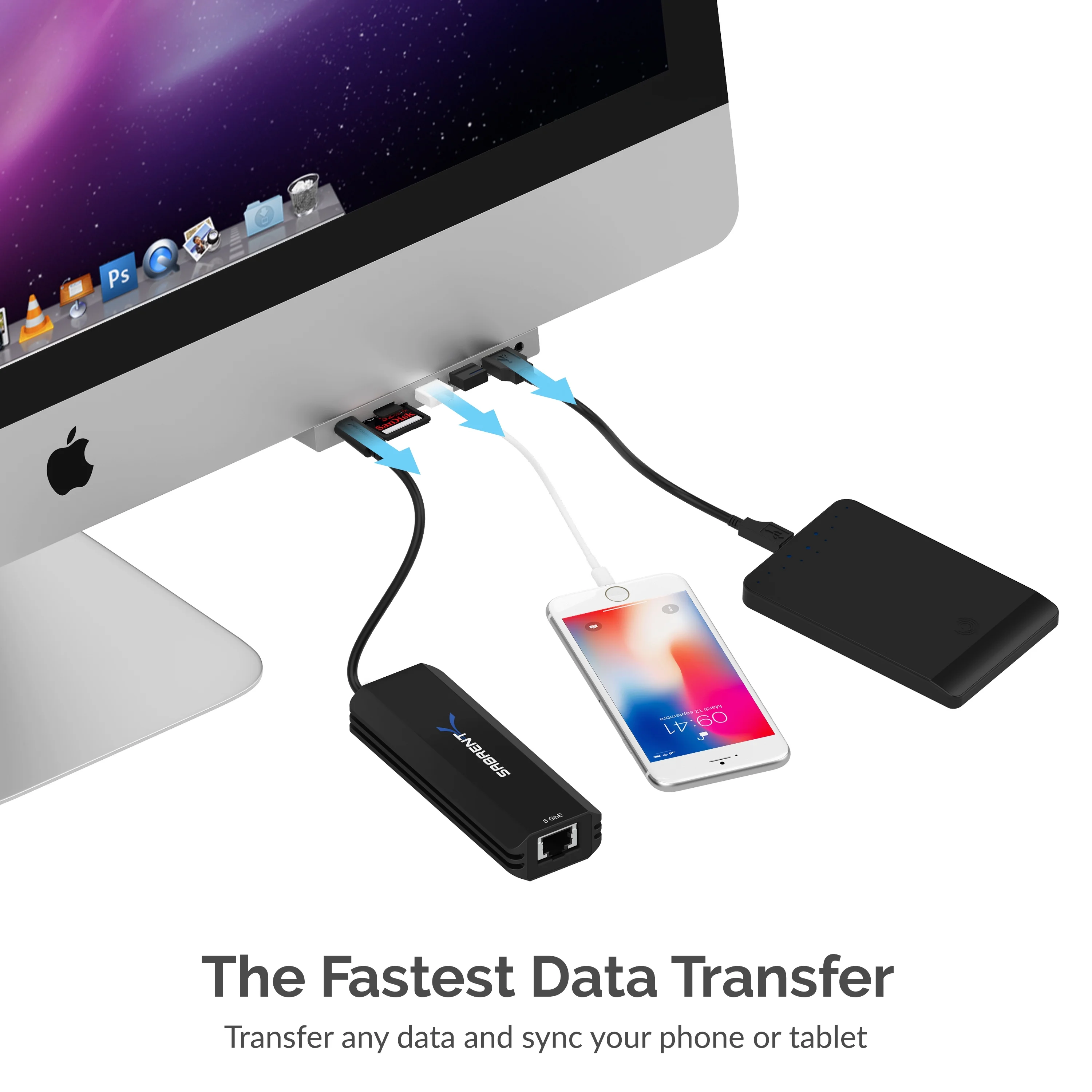 Sabrent 4-Port USB 3.1 Gen 1 Hub with HDMI Port for iMac, Gray