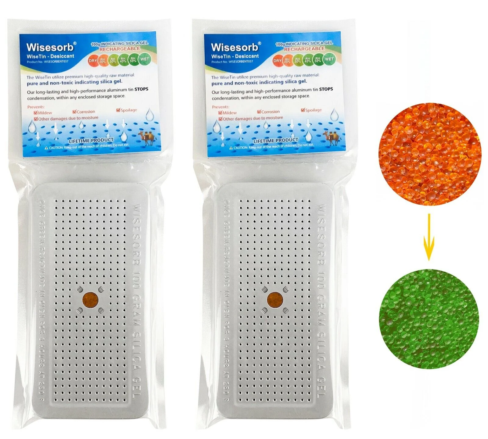 Wisesorb 100 Gram 20 Pack Indicating Silica Gel Canister, Gun Safe Dehumidifier (Orange to Green), Reusable Desiccant Canister Dehumidifier