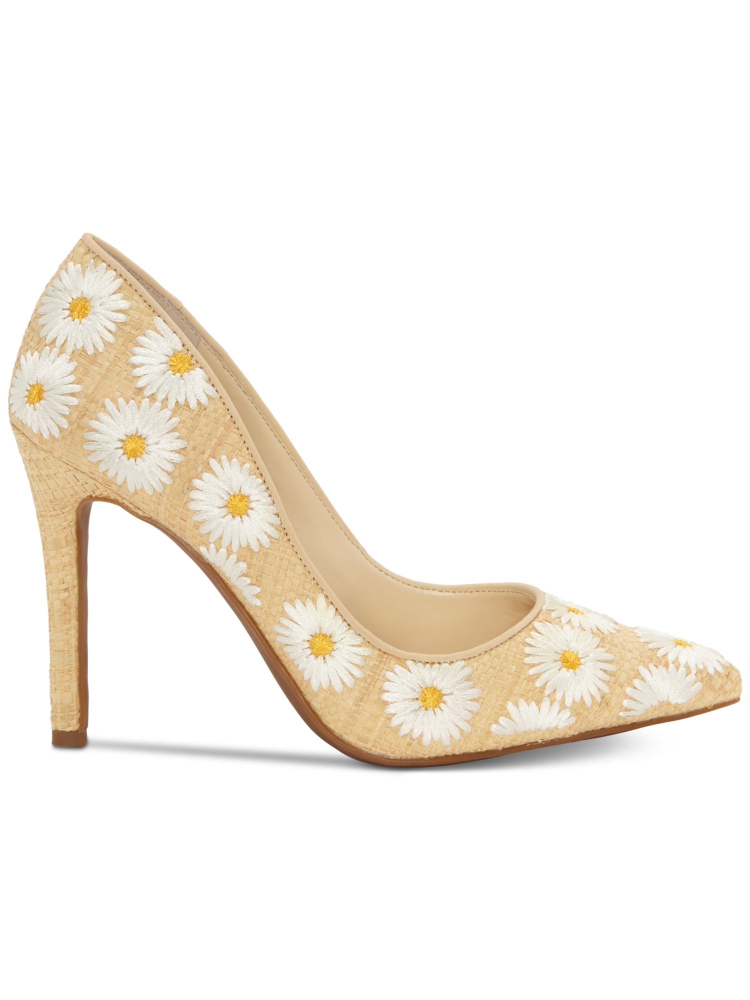 JESSICA SIMPSON Womens Yellow Floral Embroidered Woven Cassani Pointed Toe Stiletto Slip On Dress Pumps Shoes 9.5 M