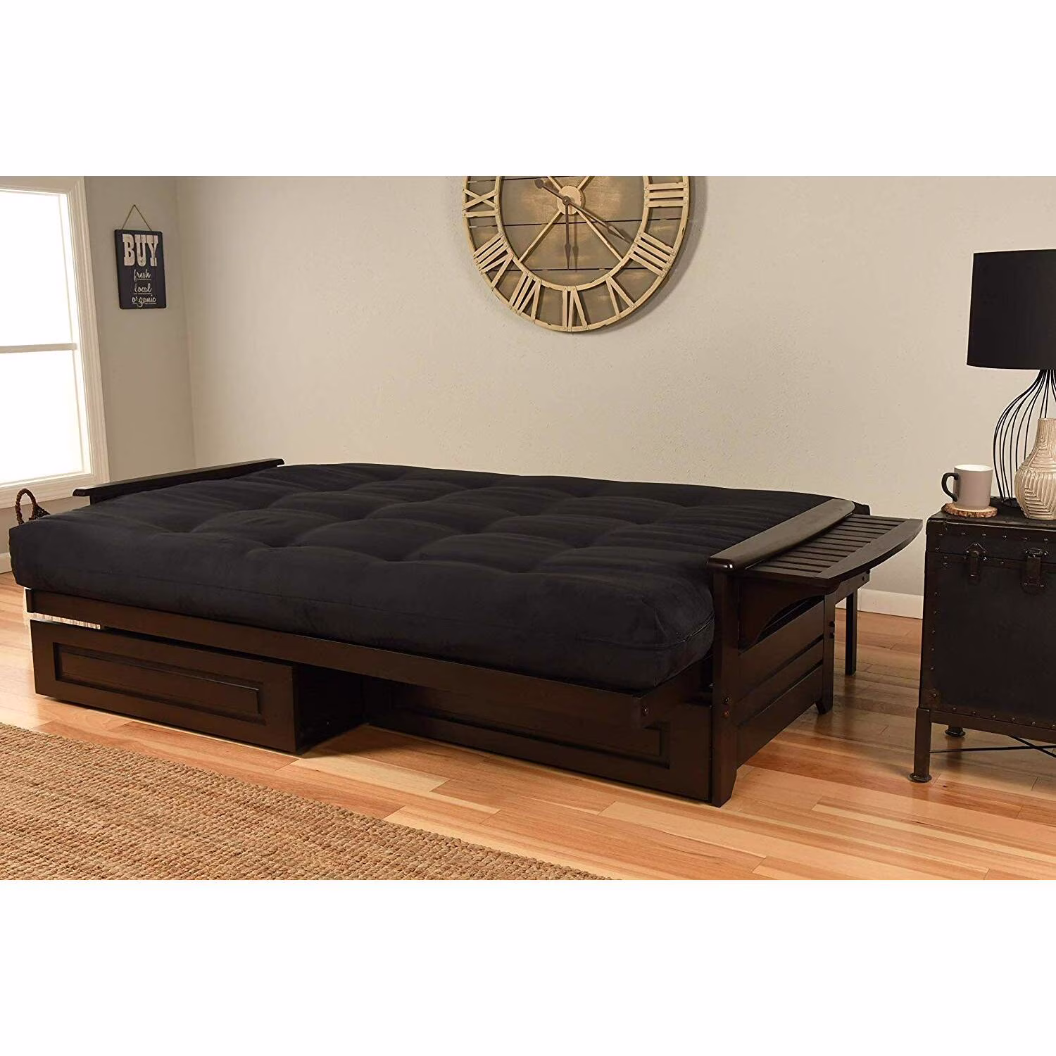 Kodiak Furniture Phoenix Futon with Suede Fabric Mattress in Black/Espresso