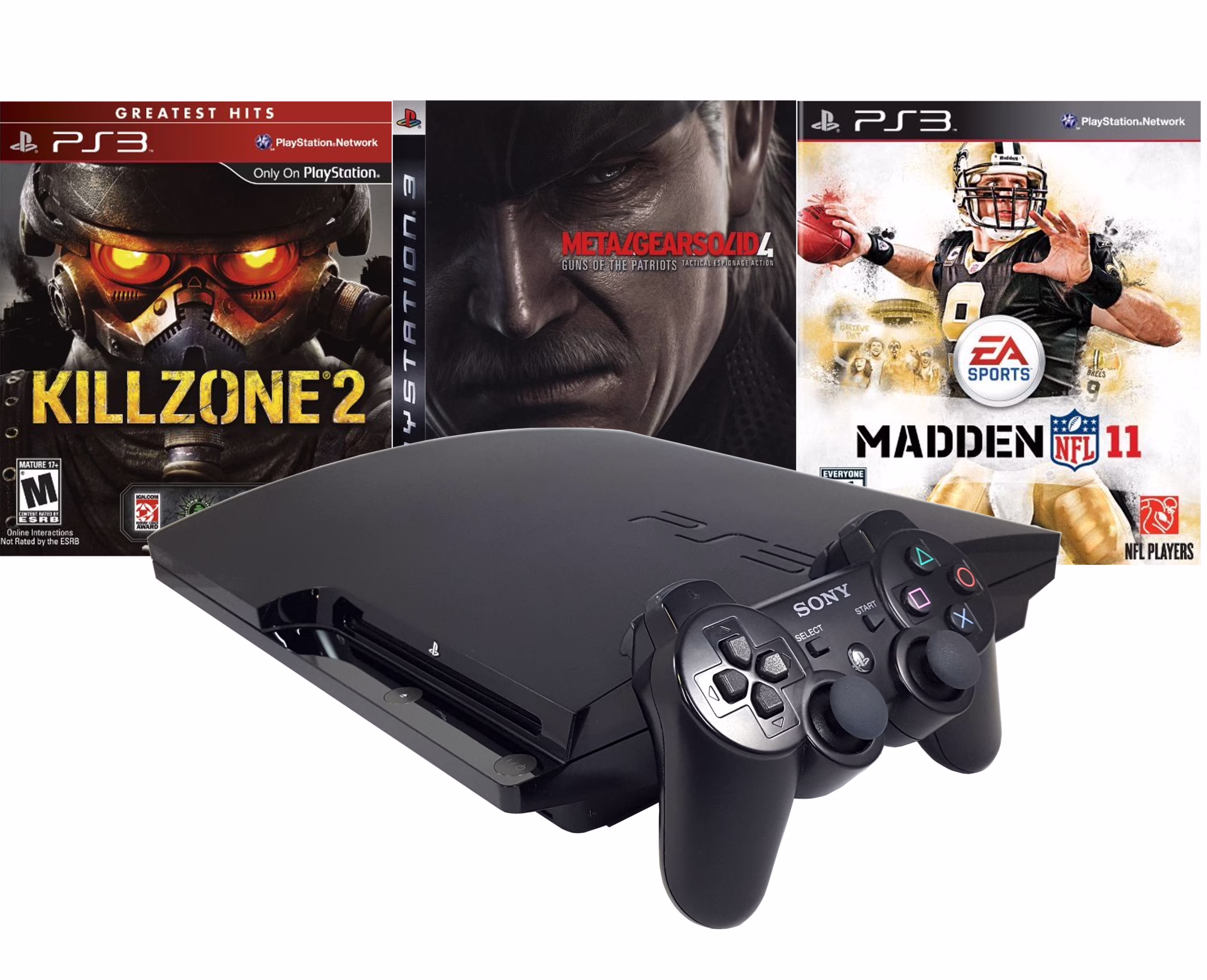 Restored Sony PS3 Slim 320GB, Madden 2011, Killzone 2, and Metal Gear Solid 4 (Refurbished)