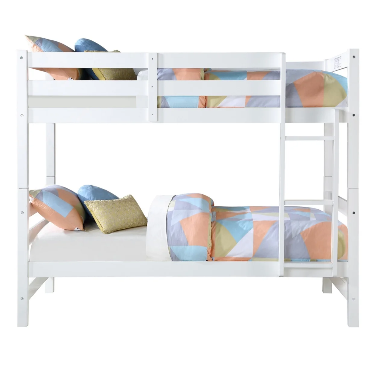 Wooden Twin Over Twin Bunk Bed with Attached Ladder, White- Saltoro Sherpi