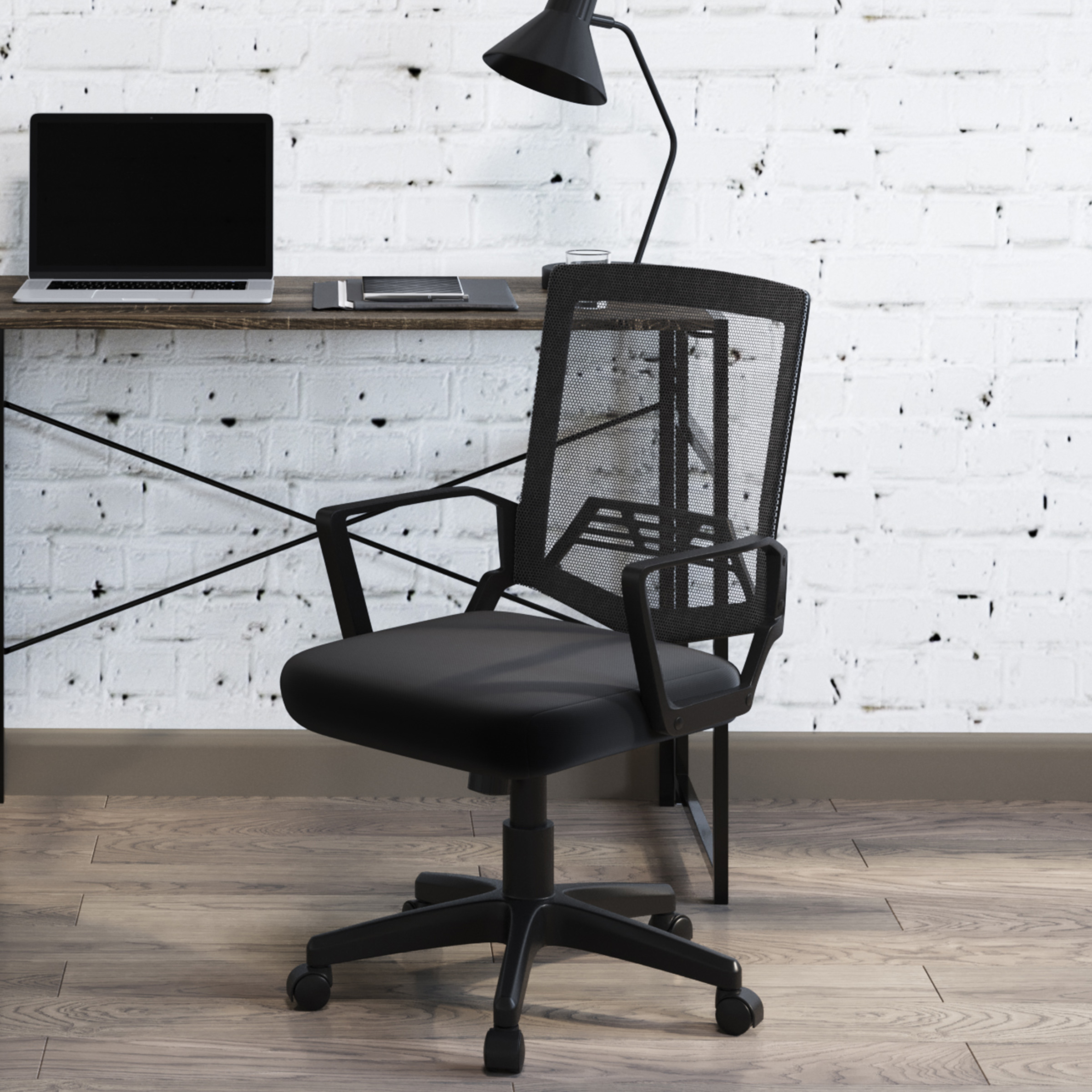 Lavish Home Office Chair Adjustable Height with Wheels, Tilting Mesh Back, Swivels in 360 Degrees, Black