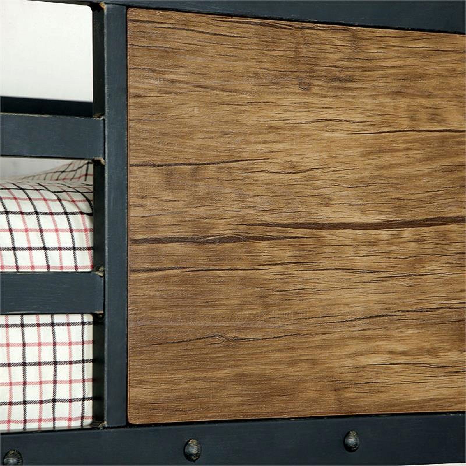 Bowery Hill Modern Steel Metal/Wood Full Over Full Bunk Bed in Black