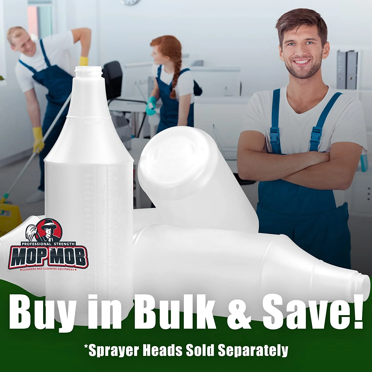 Mop Mob 32 oz Commercial-Grade Chemical Resistant Plastic Bottle, 4 Pack