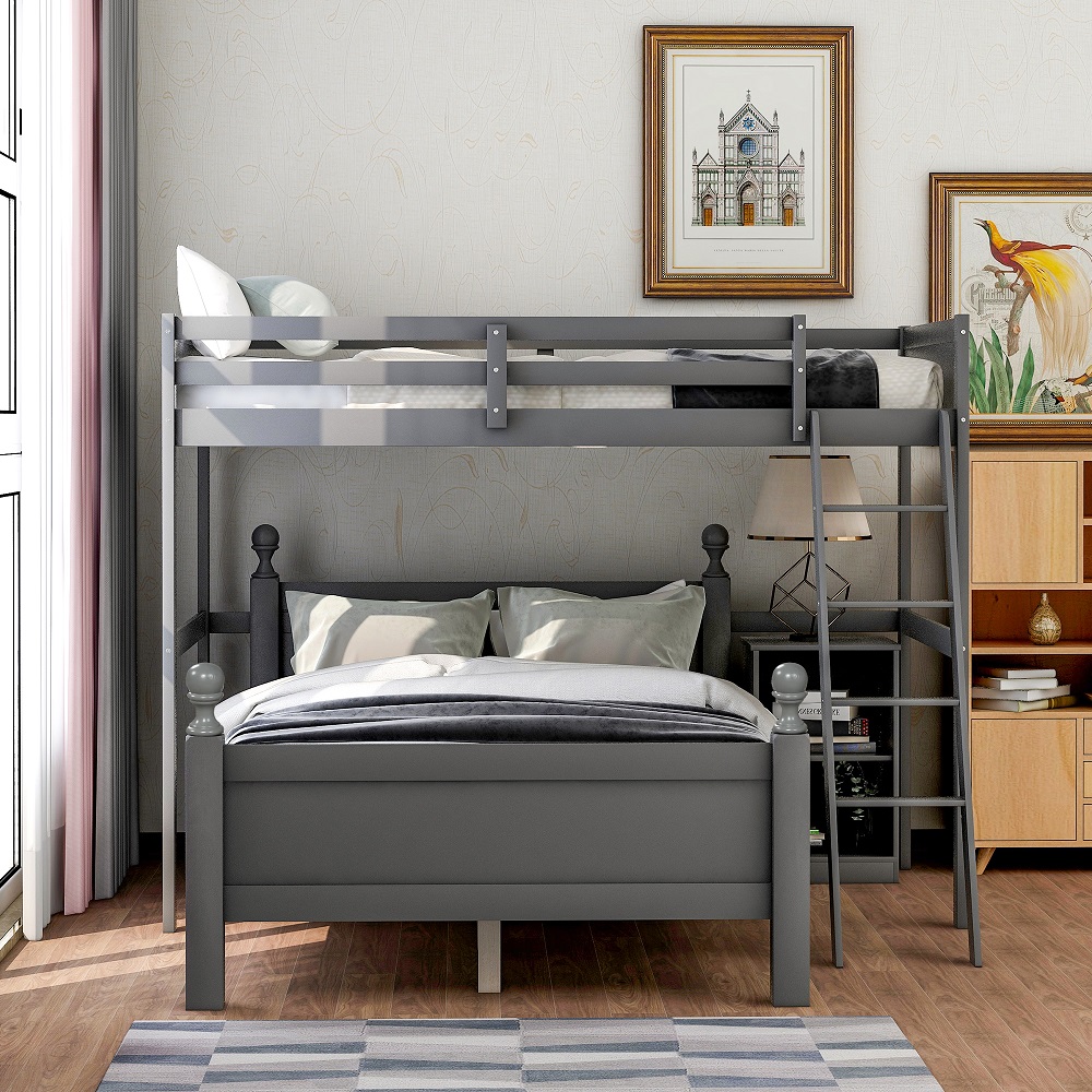 Twin-Over-Full Loft Bed with a Cabinet Can be Separated into 2 Beds No Box Springs Required