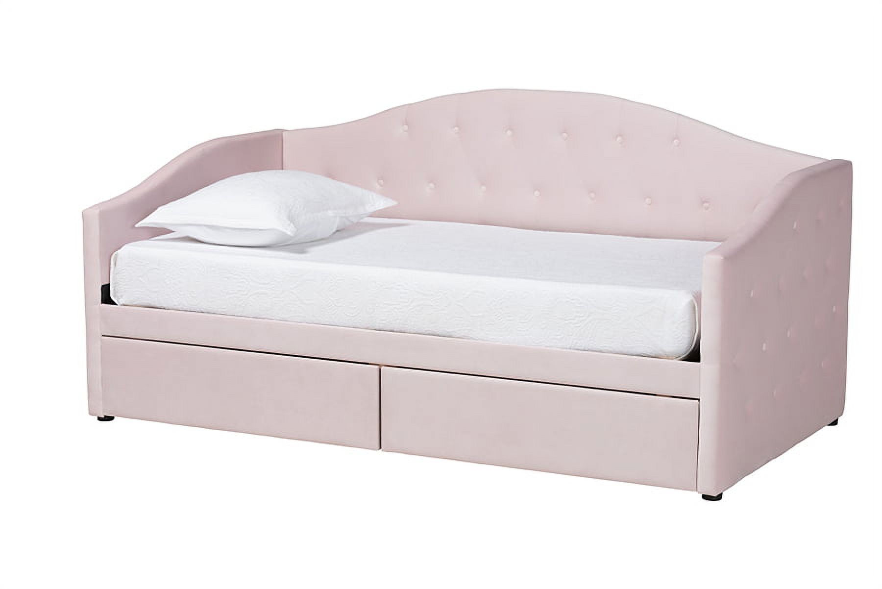 Baxton Studio Mansi Modern and Contemporary Light Pink Velvet Fabric Upholstered Full Size 2-Drawer Daybed