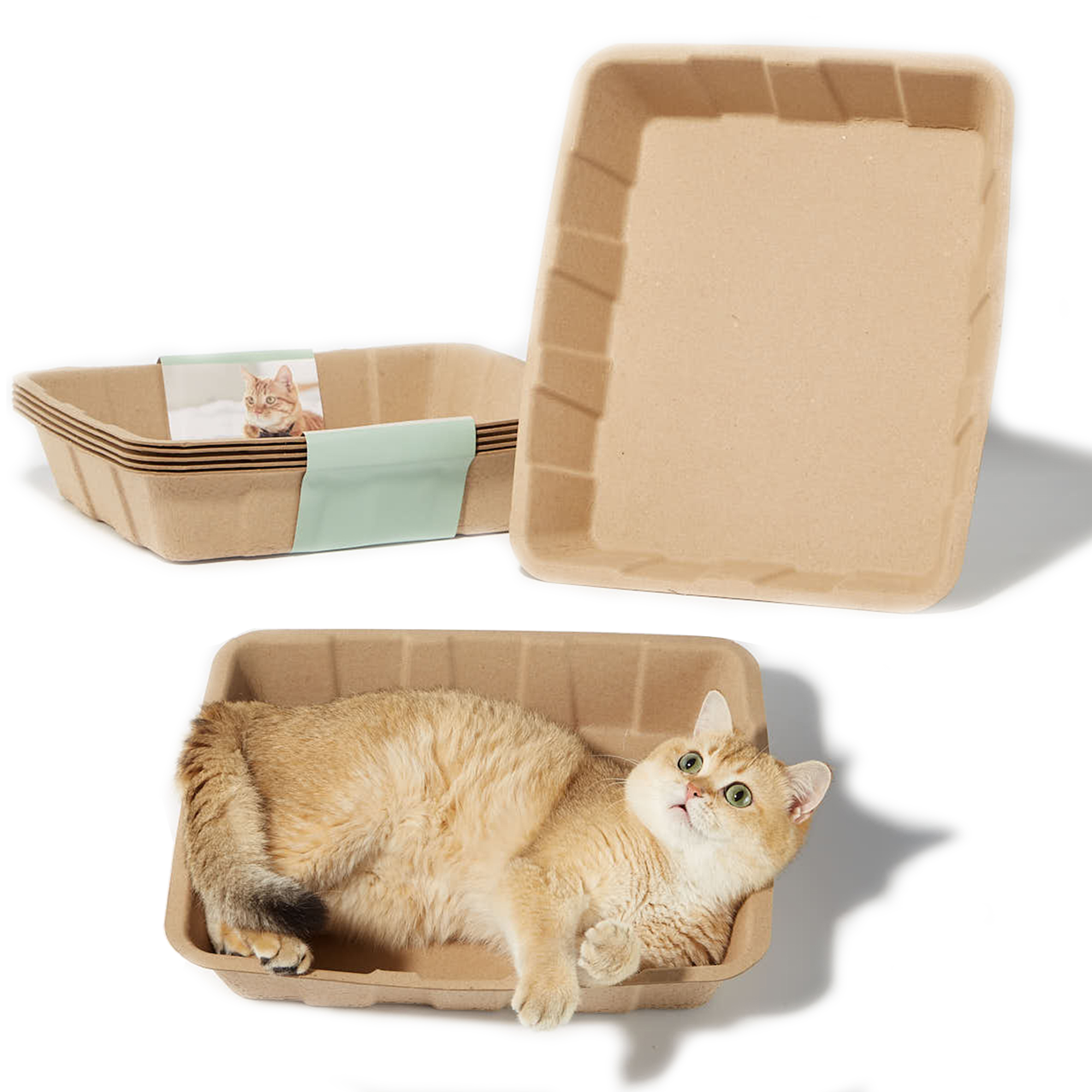 Suhaco Disposable Cat Litter Box Large Paper Litter Tray Travel Pet Litter Pan Reduce Odor Easy Clean Kitty Toilet Save Times Clean Sift Potty for Indoor Cat Use Alone or As Litter Box Liner (5-Pack)