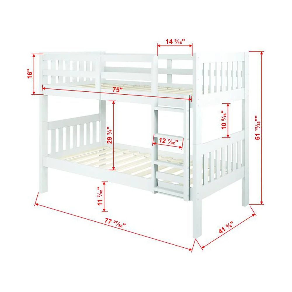 Donco Kids Twin Over Twin Solid Wood Mission Bunk Bed in White