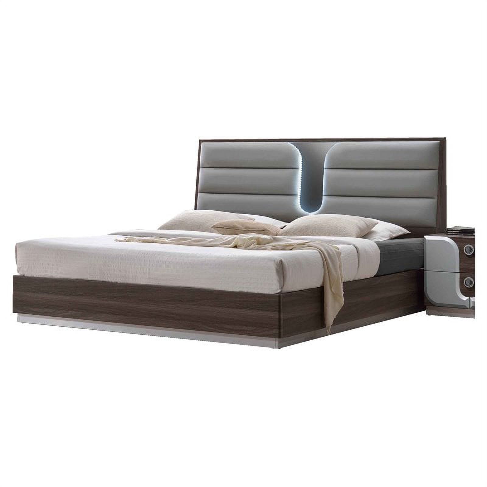 Milan Edinburgh Contemporary Wood and Faux Leather King-size Bed in Gray