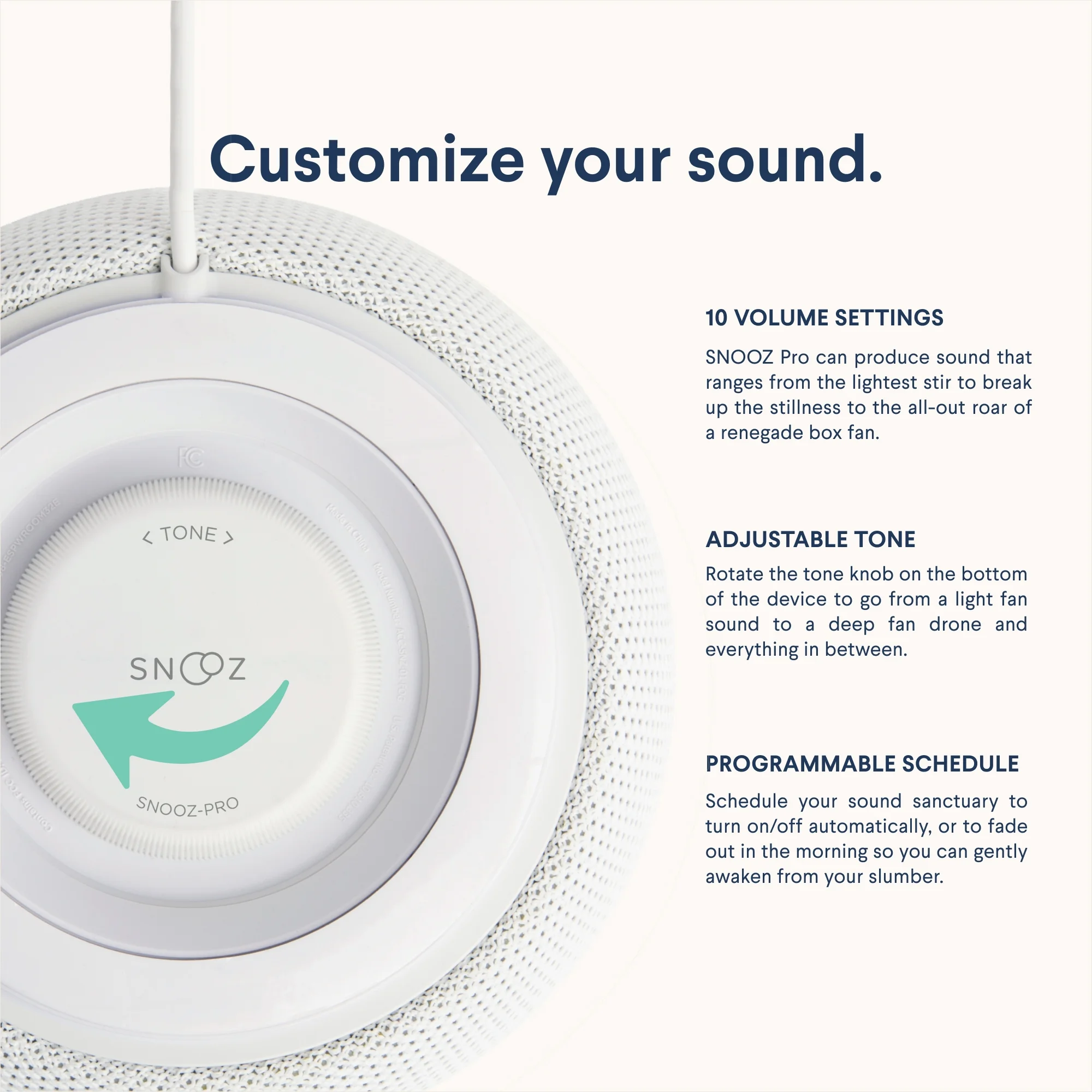 SNOOZ Pro - Smart White Noise Machine – Real Fan Inside, Non-Looping White Noise, Adjustable Tone & Volume – App-Based Remote Control, Sleep Timer, and Night Light - Cotton