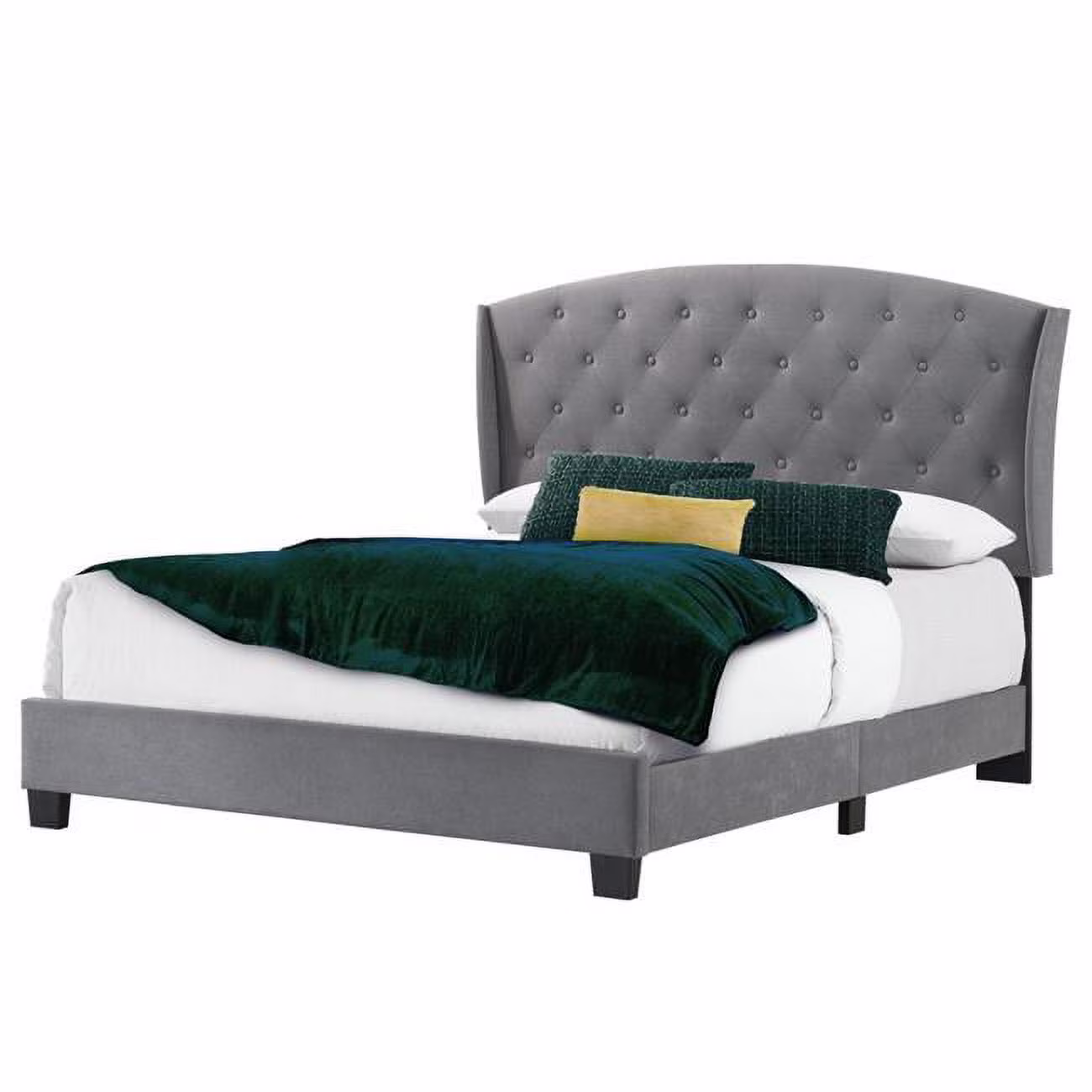 Boca Grande Gray Velvet Upholstered Bed- Queen