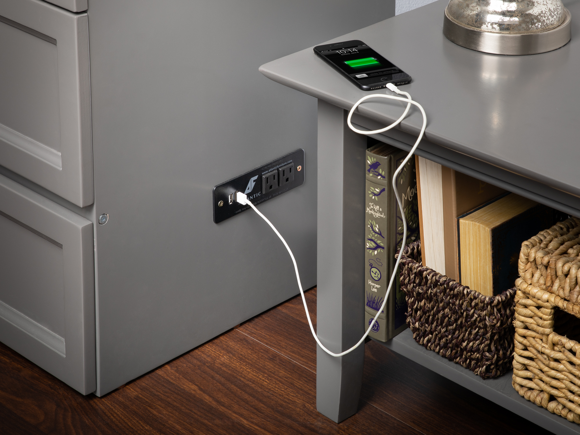 Deerfield Murphy Bed Chest Queen Atlantic Grey with Charging Station