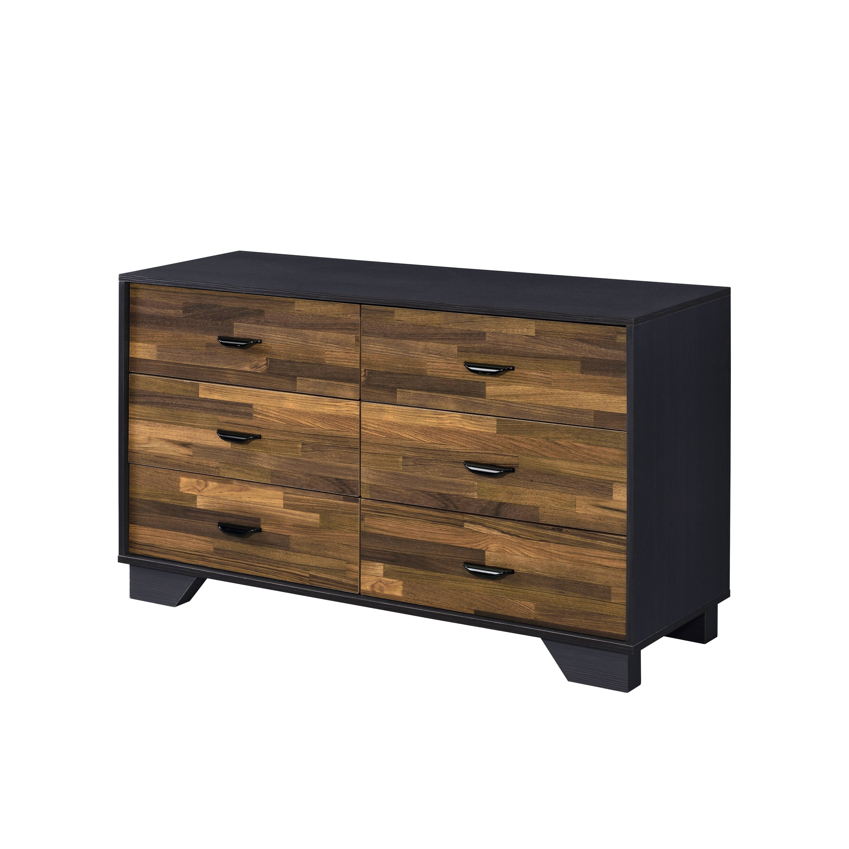 Walnut Transitional Style 6-drawer Dresser in Walnut & Black Finish, Composite Wood & Venee