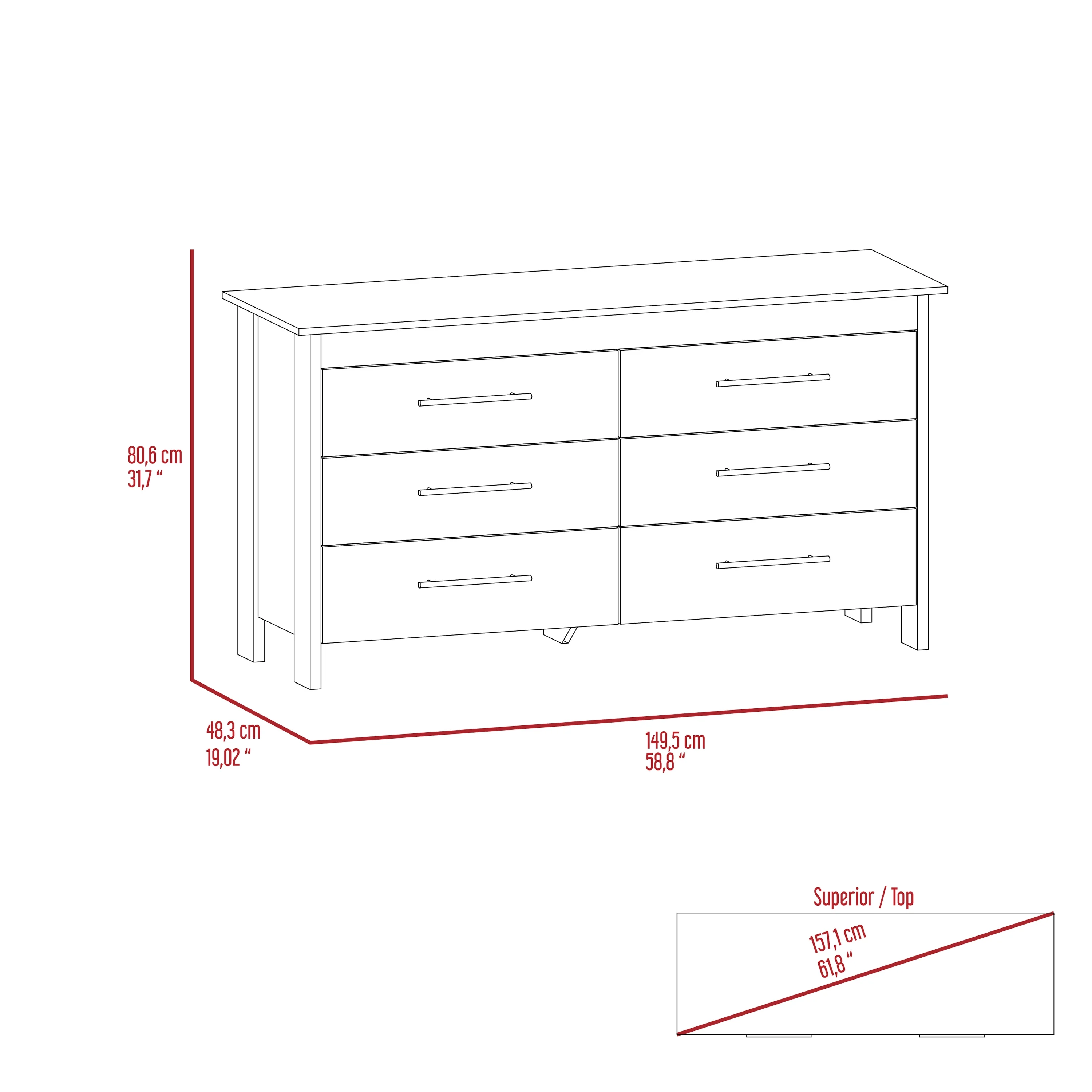 CoSoTower 6 Drawer Double Dresser Wezz, Bedroom, Light Gray