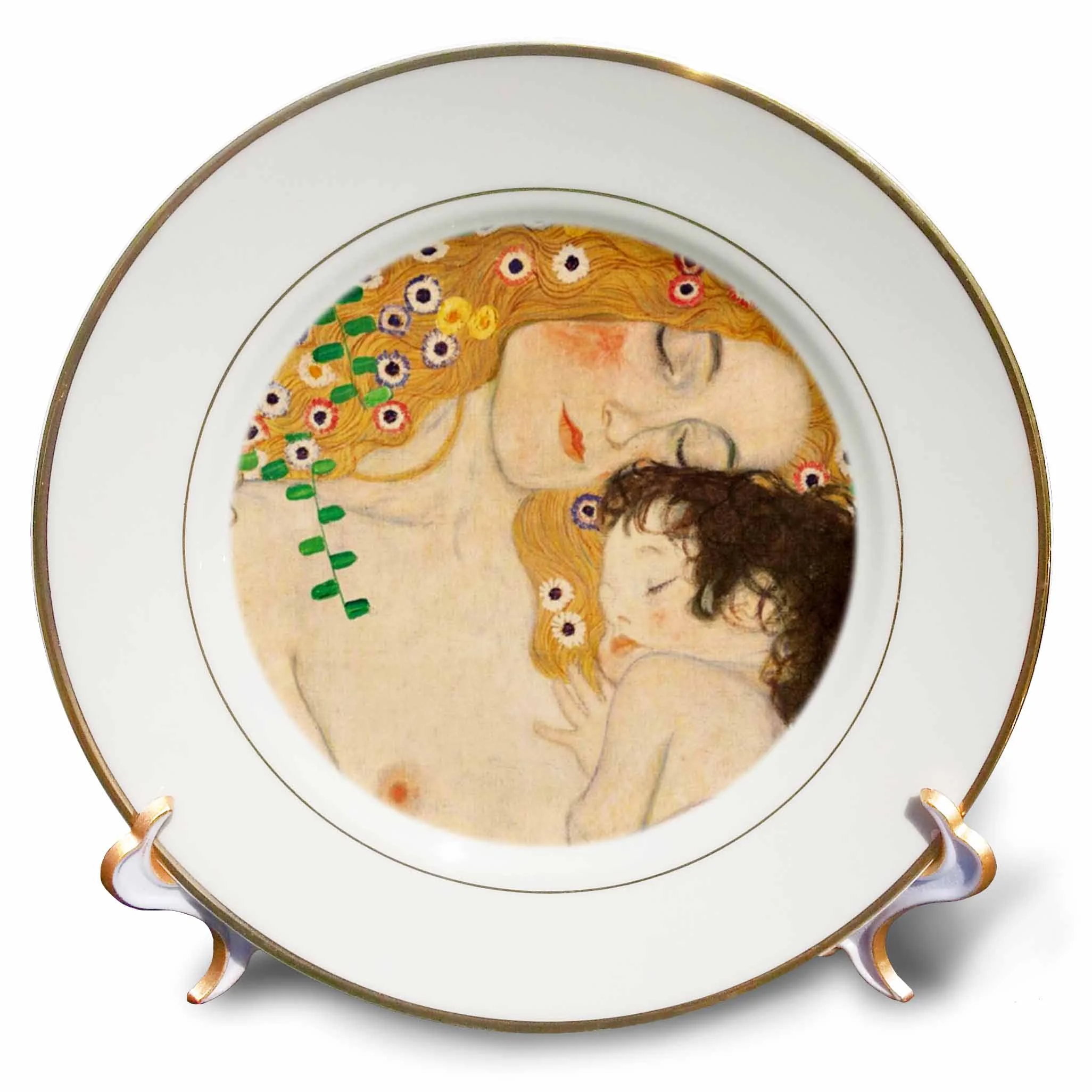 3dRose Mother and child by Gustav Klimt - 1905 - detail from the Three Ages of Woman - mom and baby love, Porcelain Plate, 8-inch