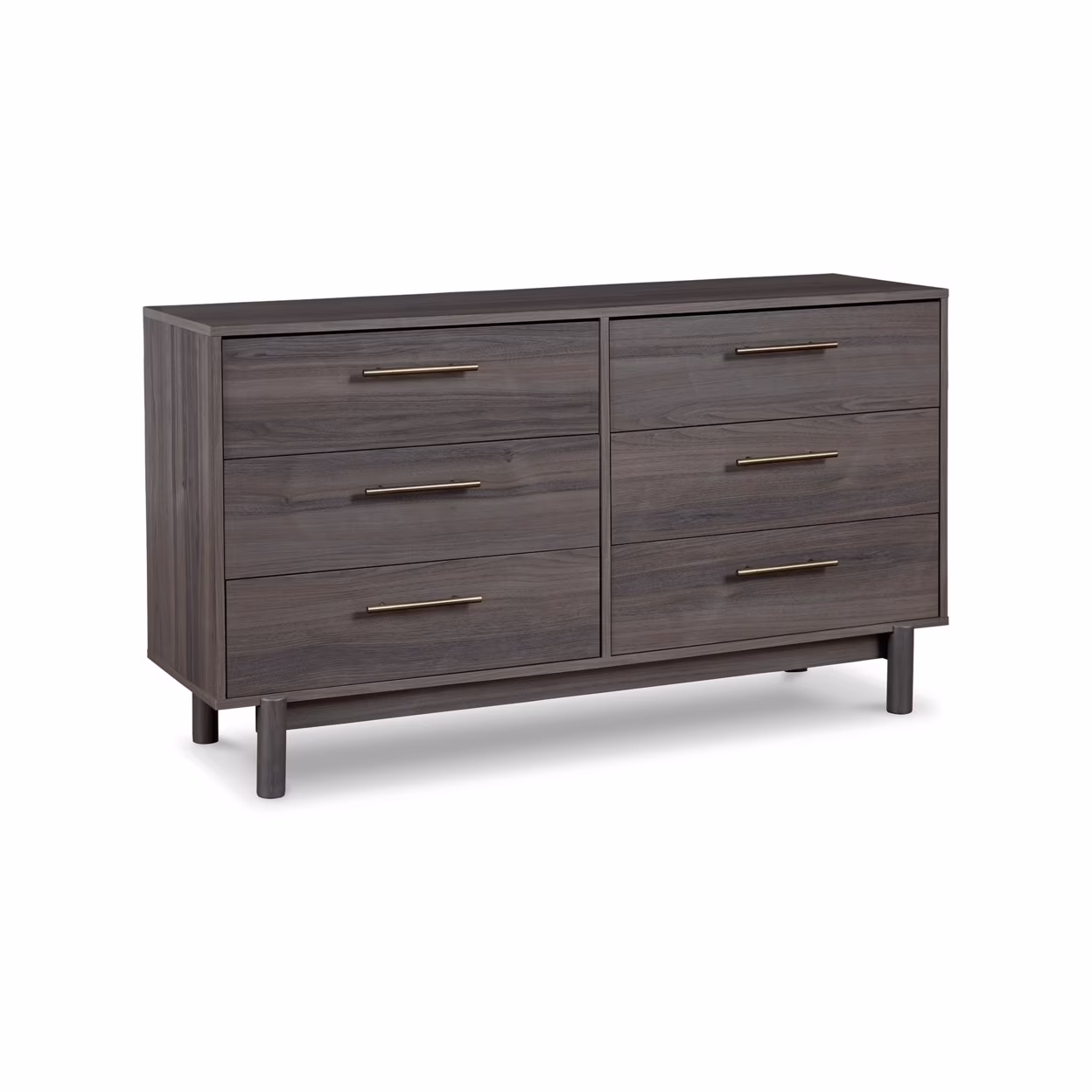 Dien 59 Inch Modern Dresser Gray Wood Frame 6 Drawers Gold Metal Handles- Saltoro Sherpi