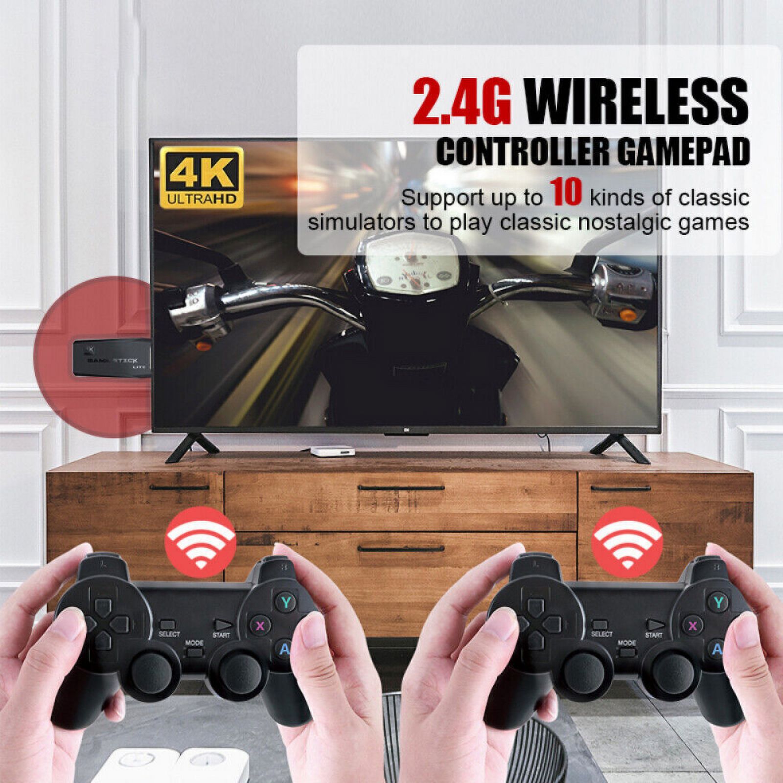 4K HD TV Game Stick 20000+Retro Video Game Console 64G Dual Wireless Controller