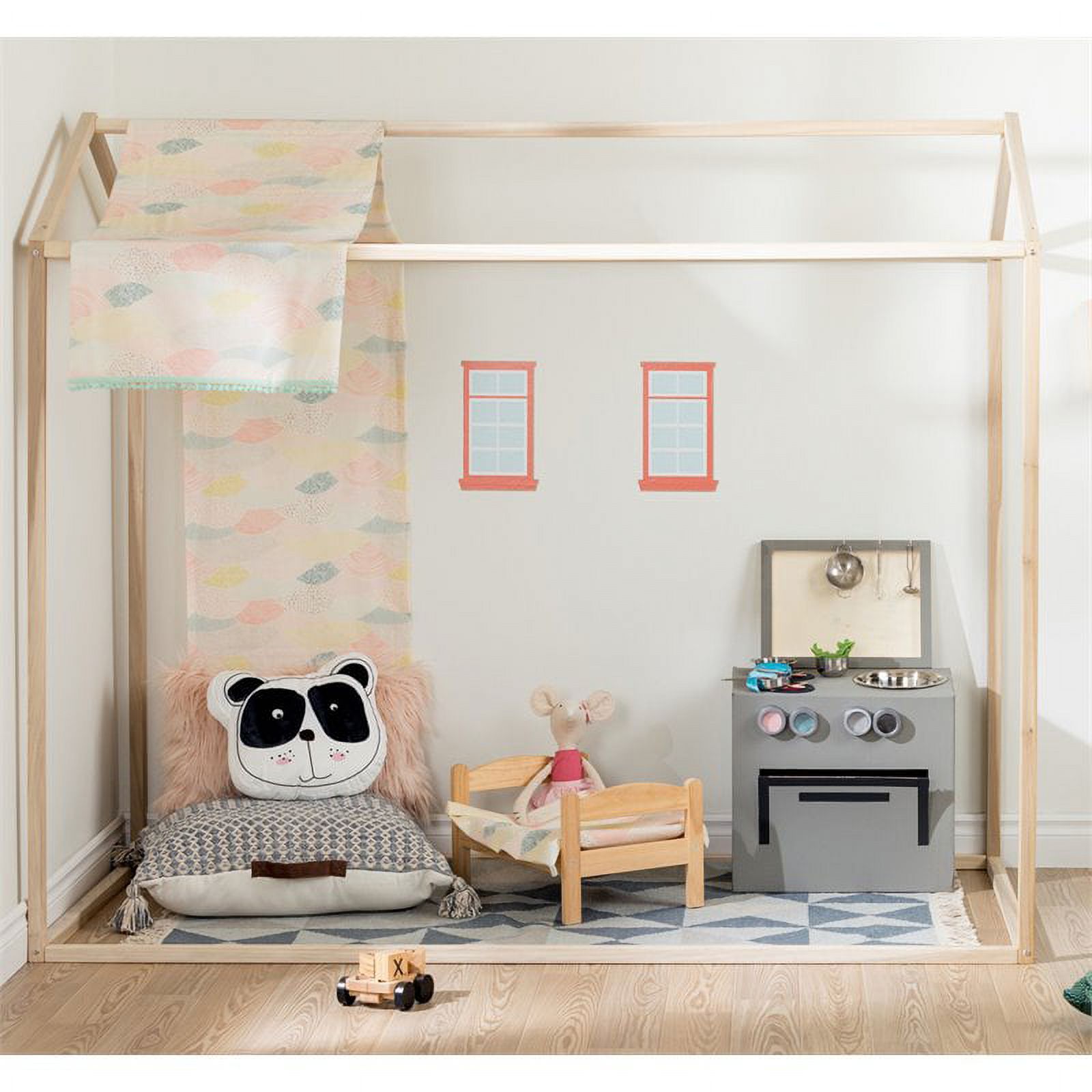Rosebery Kids Modern Twin Canopy Bed Frame in Natural Poplar