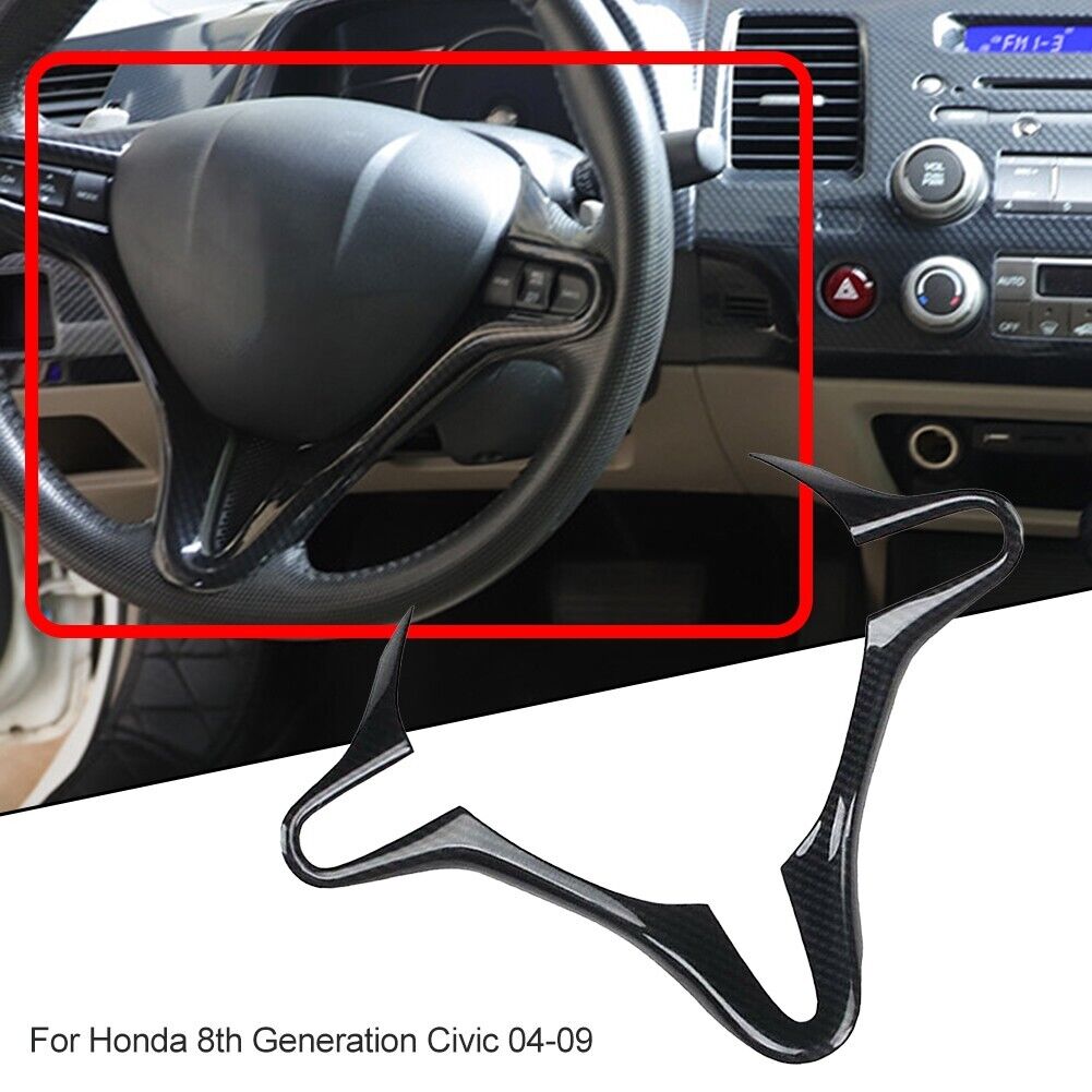 Cumbed For HONDA Civic 8th 2006-2011 ABS-Carbon Fiber Inner Steering Wheel Cover Trim