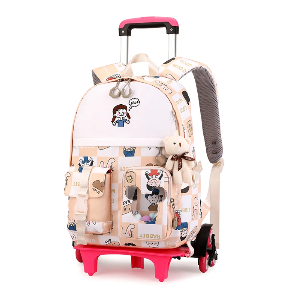 IvyH Kids Rolling Backpack Waterproof Ergonomic Wheeled Backpack Colorful Cartoon Middle Elementary Trolley Daypack for Easy Travel School