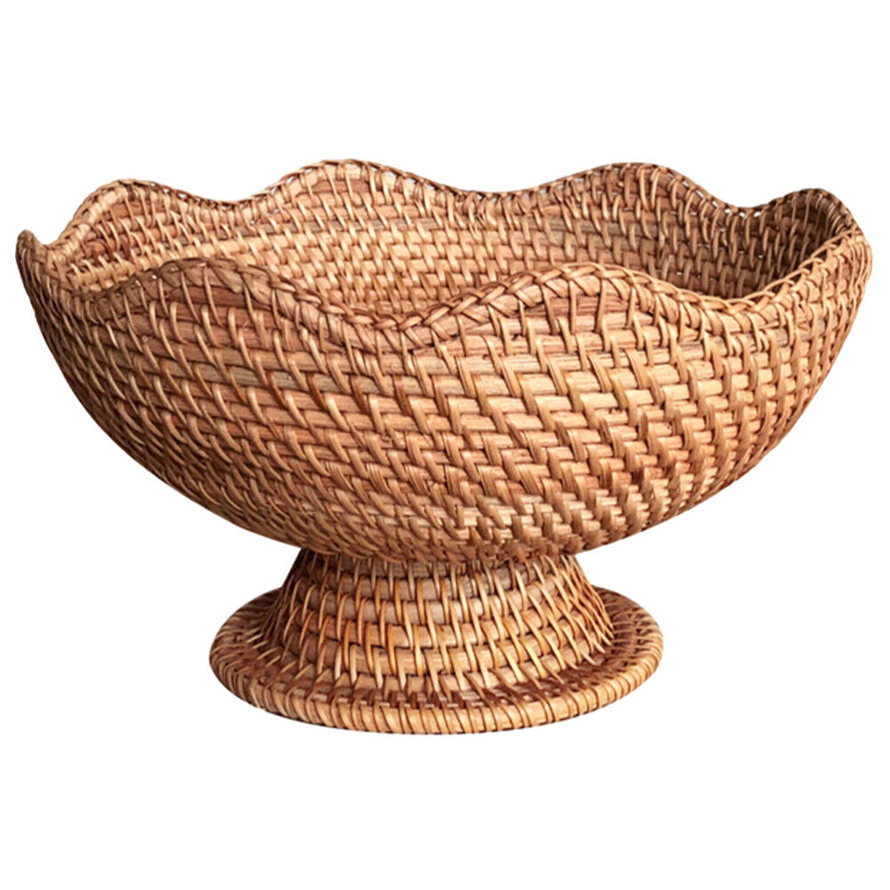 Rattan Fruit Plate Pedestal Display Basket Wicker Snack Trays