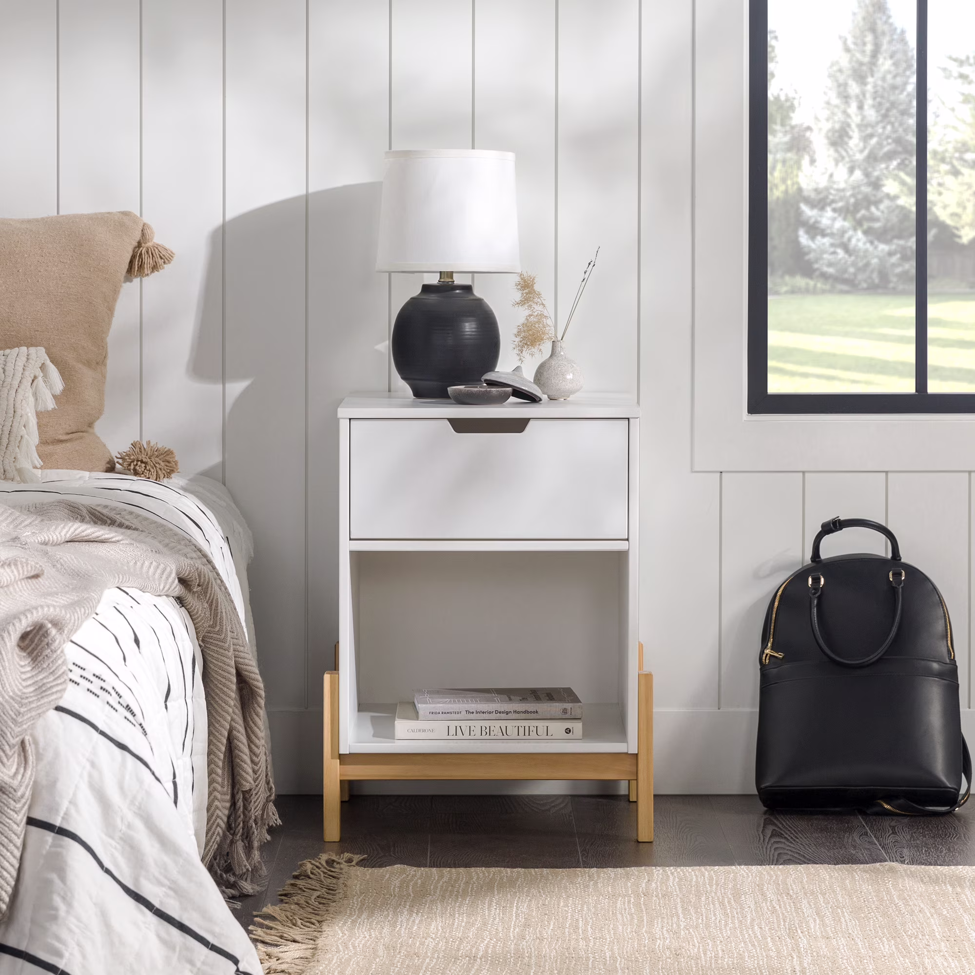 Walker Edison 26” Scandi Grooved-Handle 1-Drawer Dresser, White