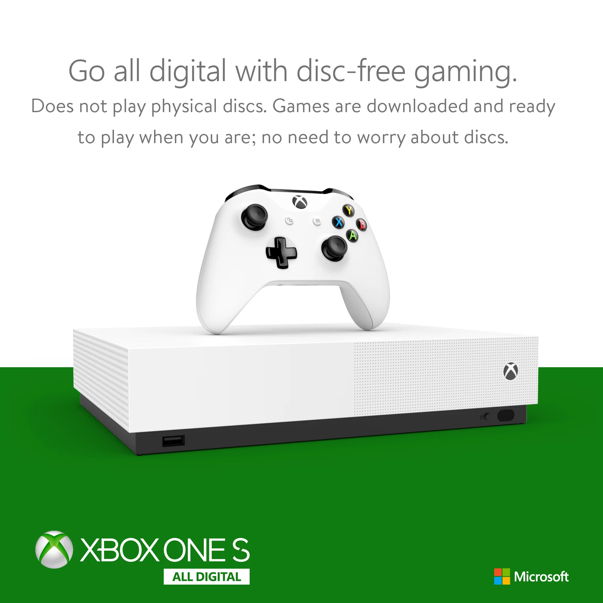 Microsoft Xbox One S 1TB All-Digital Edition Console (Disc-free Gaming), White, NJP-00024