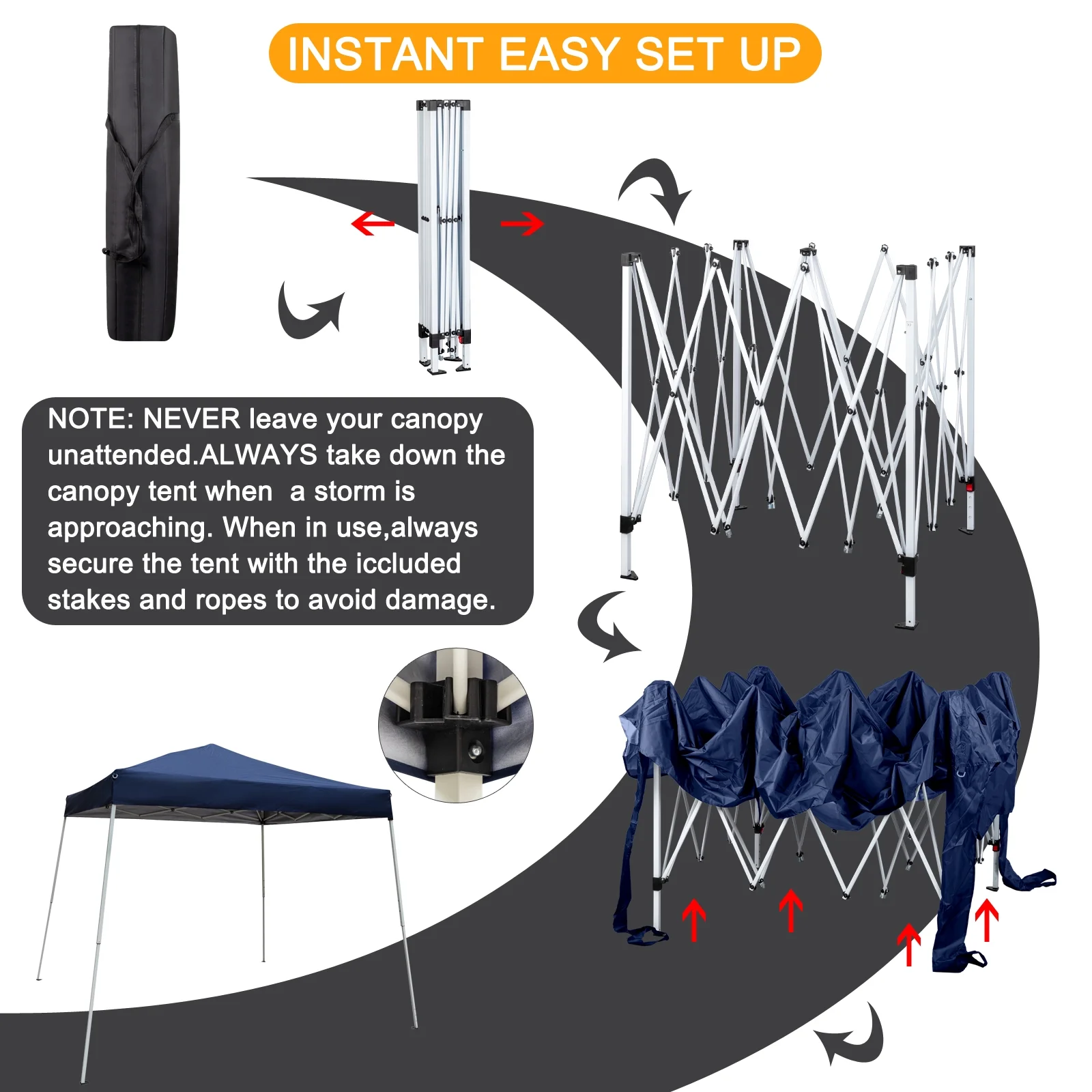 Zimtown 10ft x 10ft Base/8ft x 8ft Top Canopy Pop up Wedding Party Tent Folding Gazebo Beach Canopy Blue with Carry Bag