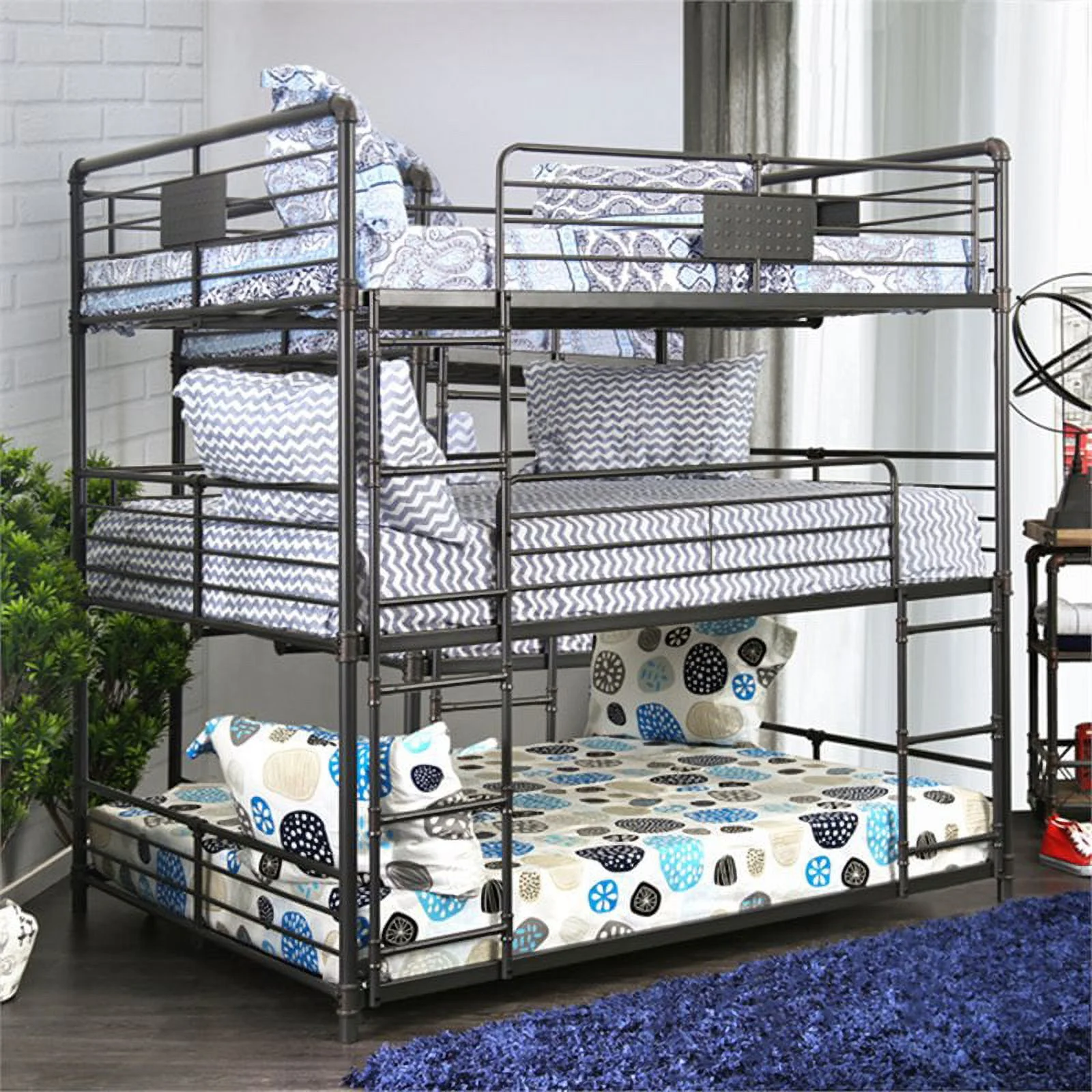 Furniture of America Bryon Metal Full Triple Bunk Bed in Antique Black