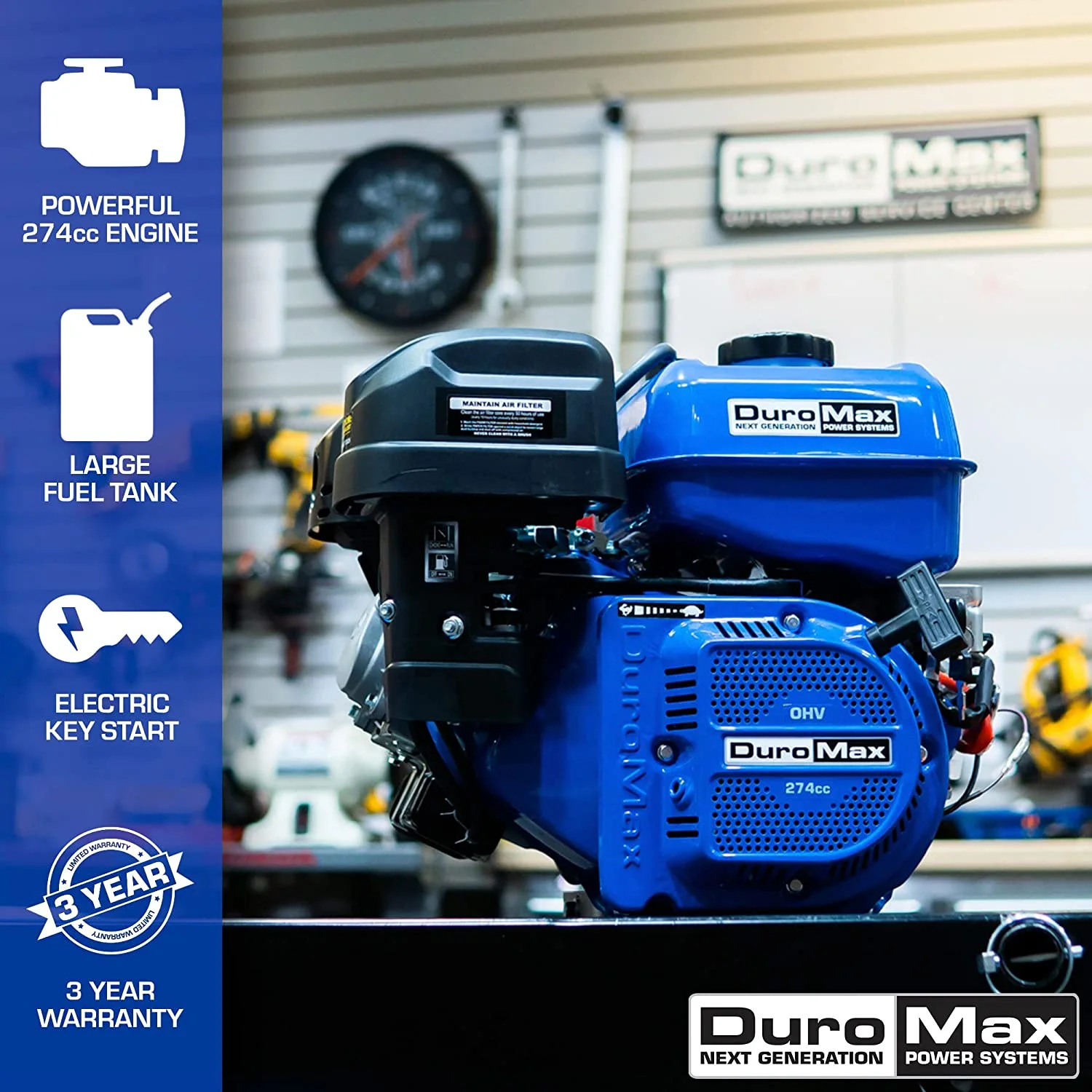 DuroMax XP9HPE 274cc 25mm Shaft Recoil Electric Start Gasoline Engine
