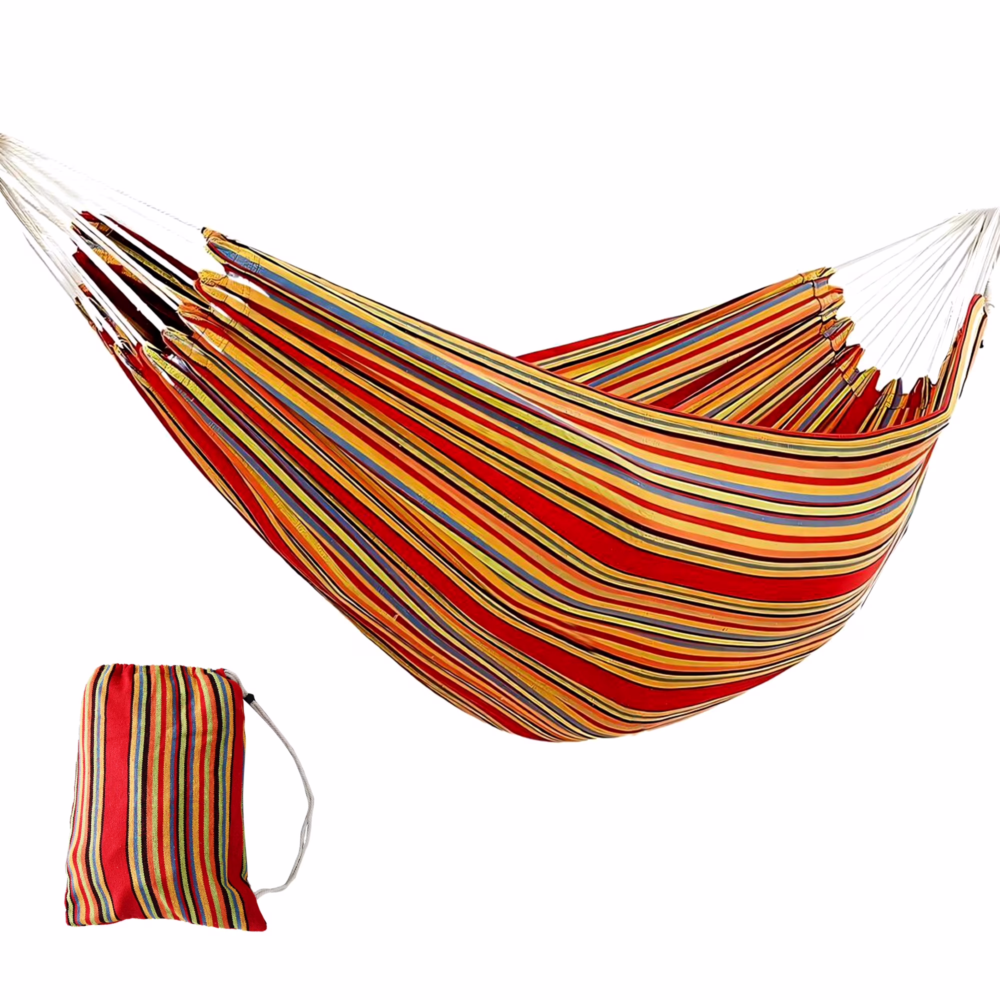 SUGIFT 2-Person Brazilian-Style Cotton Double Hammock Bed w/ Portable Carrying Bag, Red stripe
