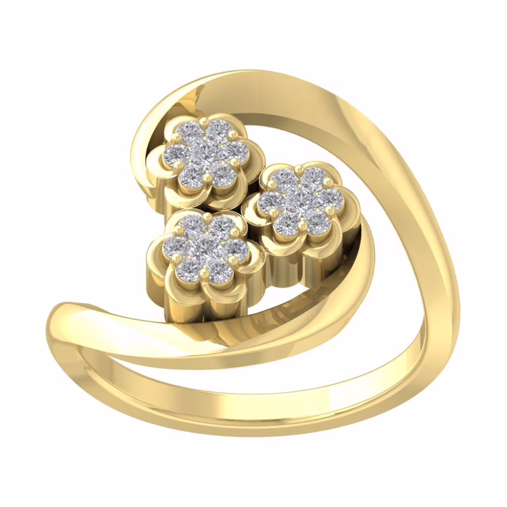 Araiya 10K Yellow Gold Cluster Diamond Three Flower Ring (1/4 cttw, I-J Color, I2-I3 Clarity), Size 7