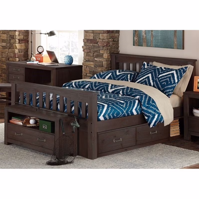 Pemberly Row Modern Full Slat Storage Bed in Espresso Finish