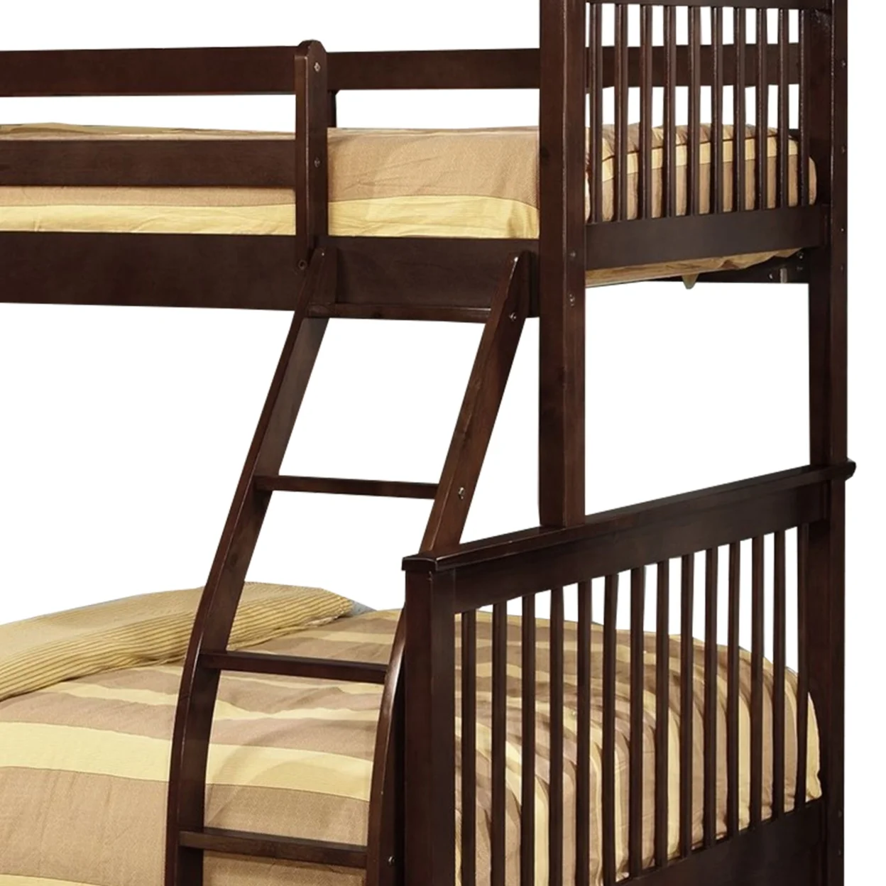 Wooden Twin Over Full Bunk Bed with Slatted Headboard, Dark Brown- Saltoro Sherpi