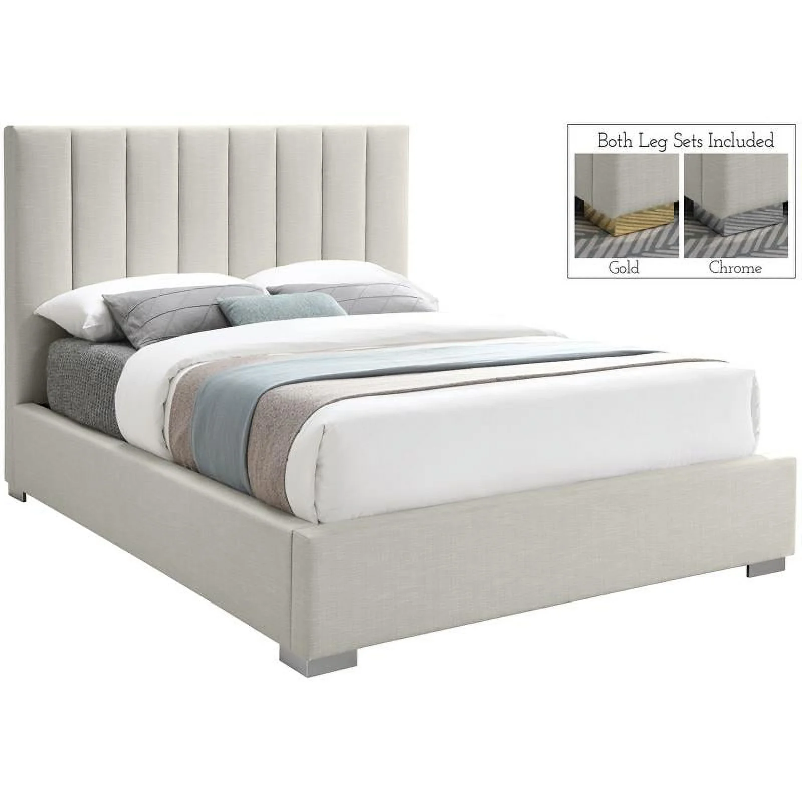 Meridian Furniture Pierce Beige Linen Textured Fabric King Bed