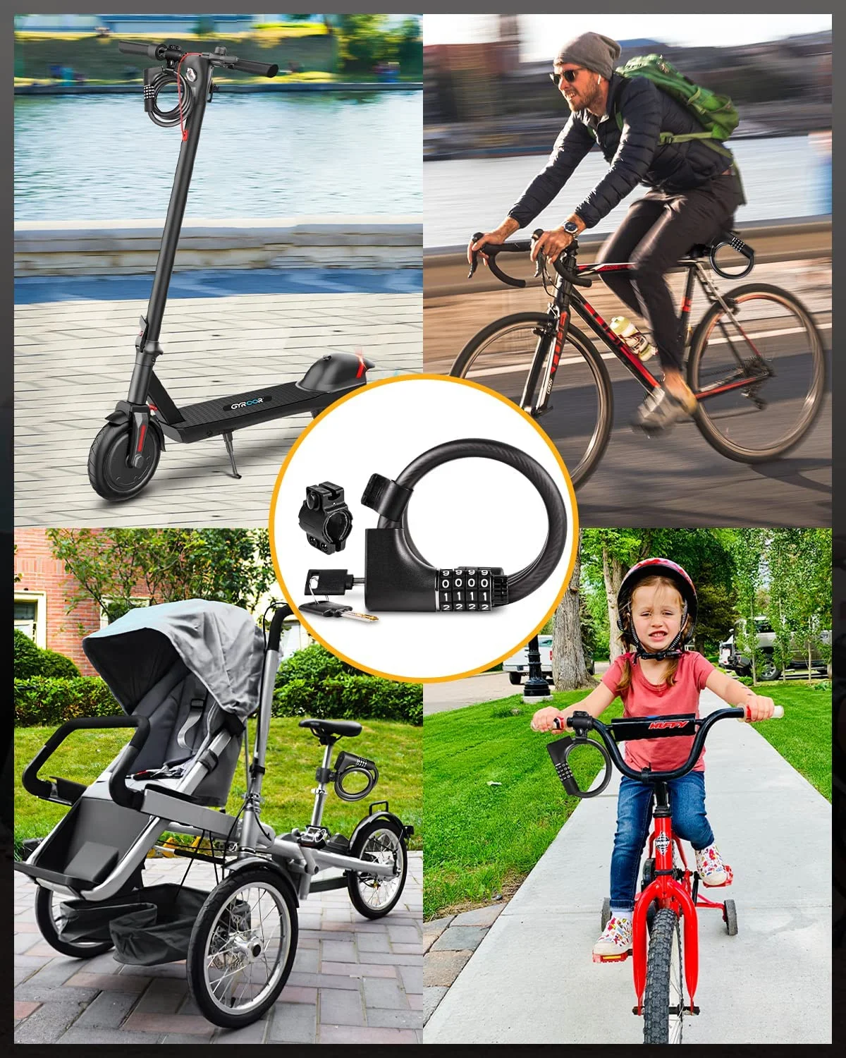 Kistp Bike Lock with 4-Digit Resettable Combination Bicycle Lock for Bikes and Scooters